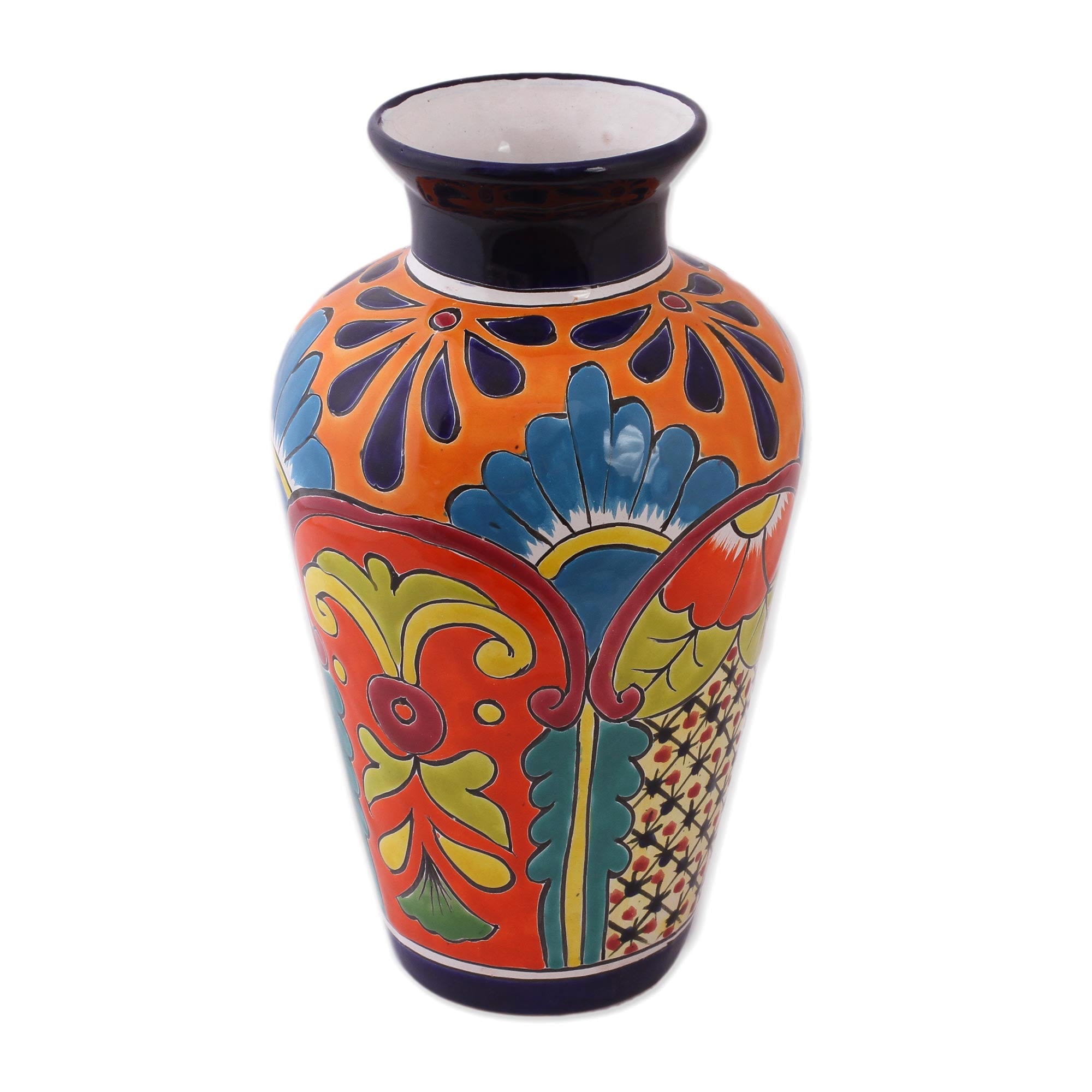 Premium Handcrafted Talavera-Style Ceramic Vase - Vibrant Floral Design