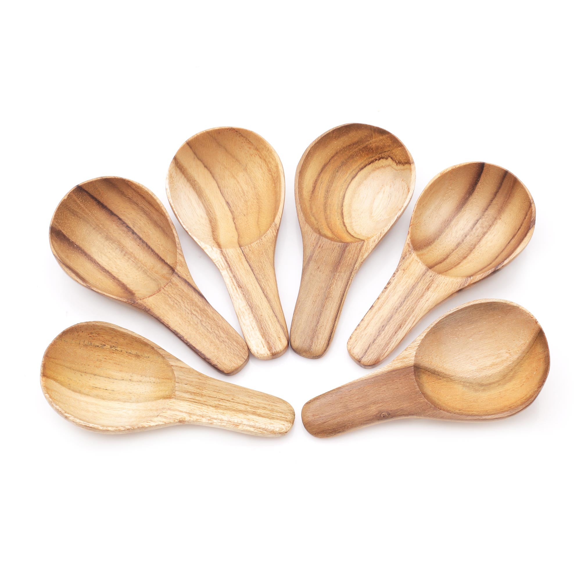 Premium Handcrafted Teak Wood Scoop Set – Set of 6 for Healthy Meal Prep & Serving