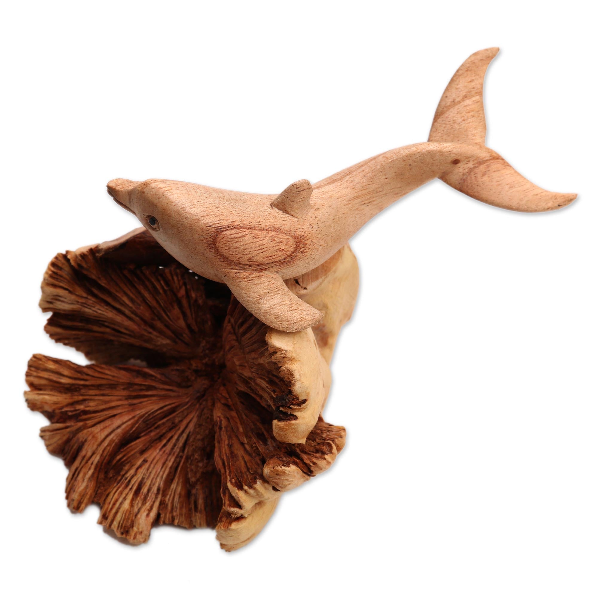 Premium Hand-Carved Dolphin Figurine - Unique Benalu Wood Base from Bali