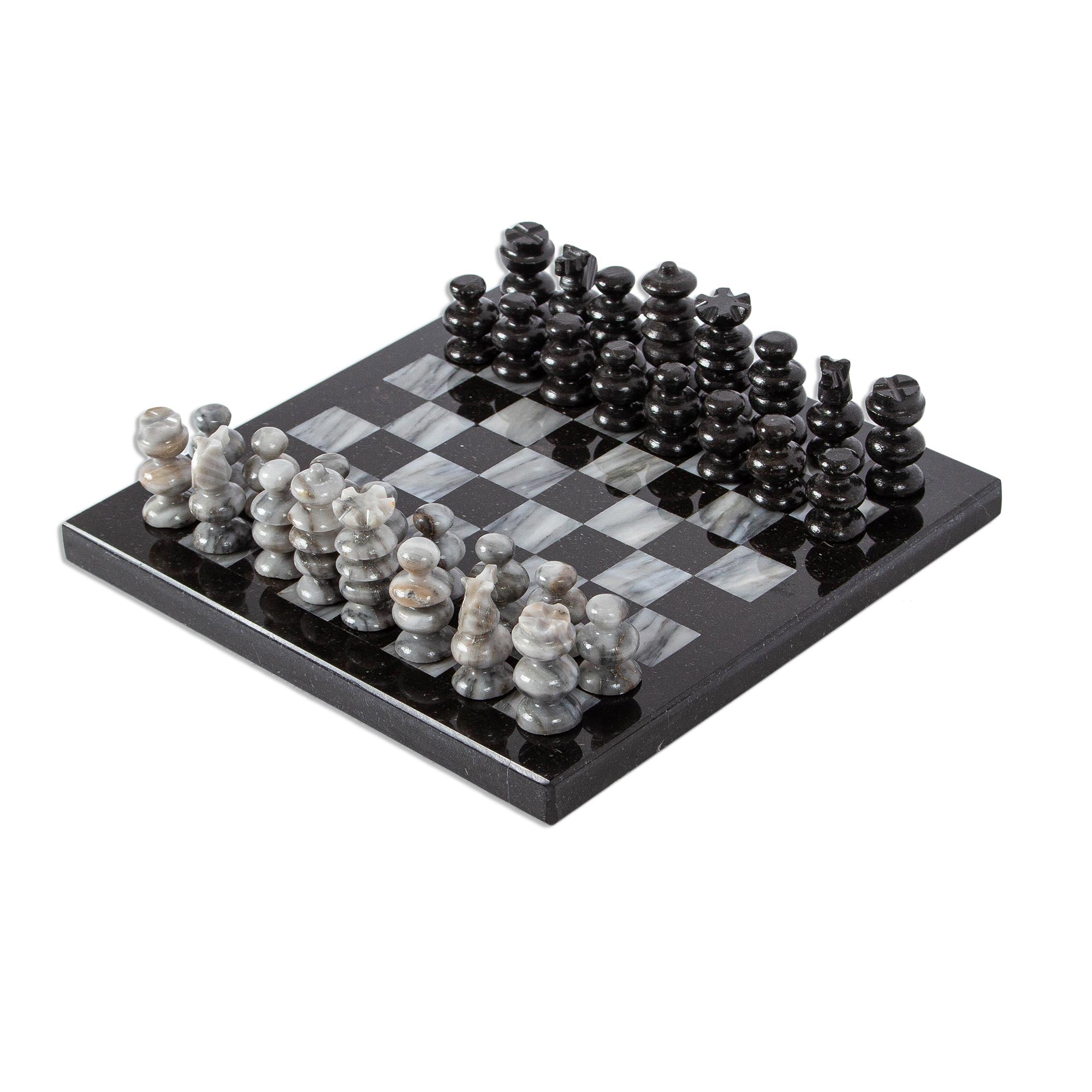 Premium Black & Grey Marble Chess Set – Handcrafted in Mexico (7.5 in.)