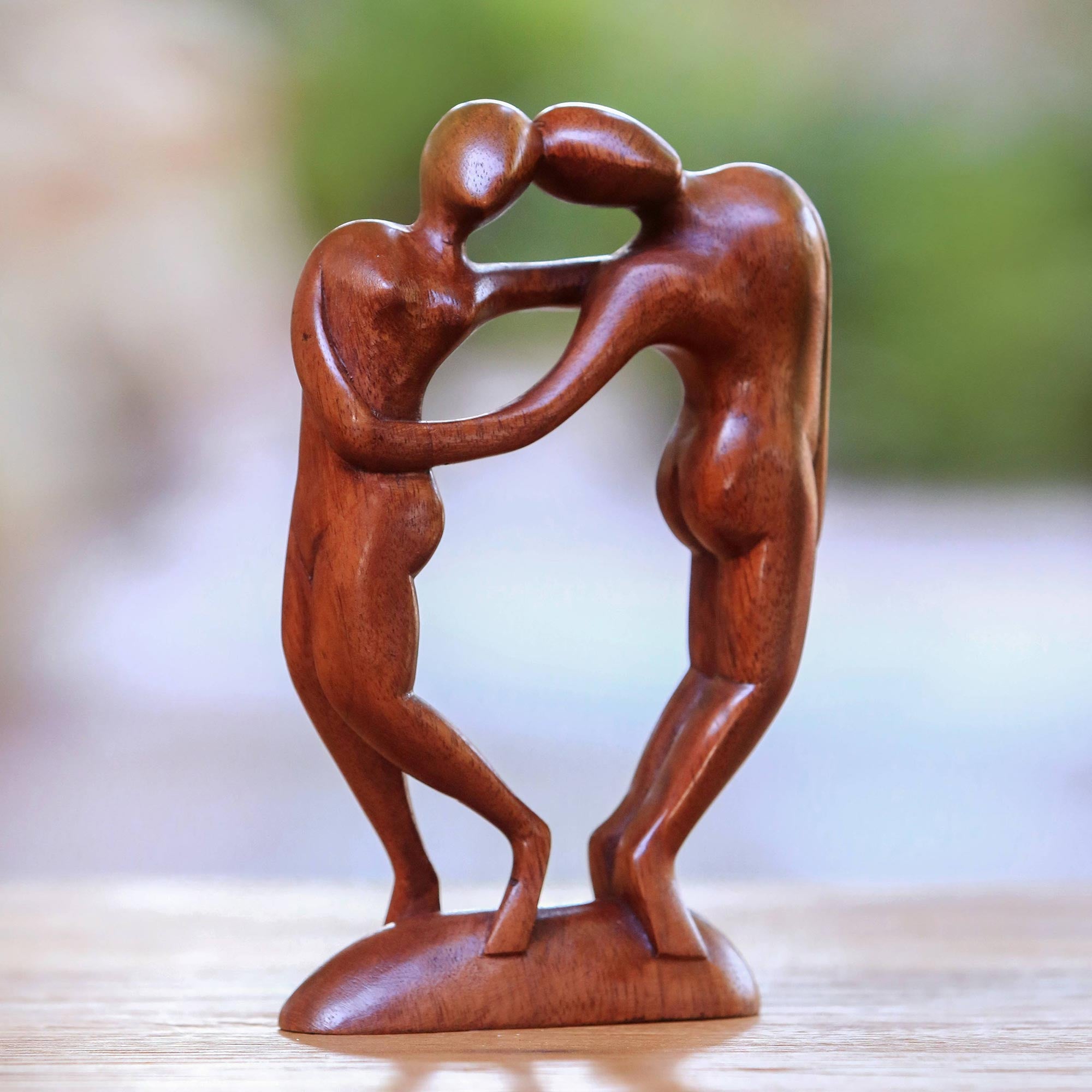 Premium Suar Wood Couple Sculpture - Handcrafted Love Art
