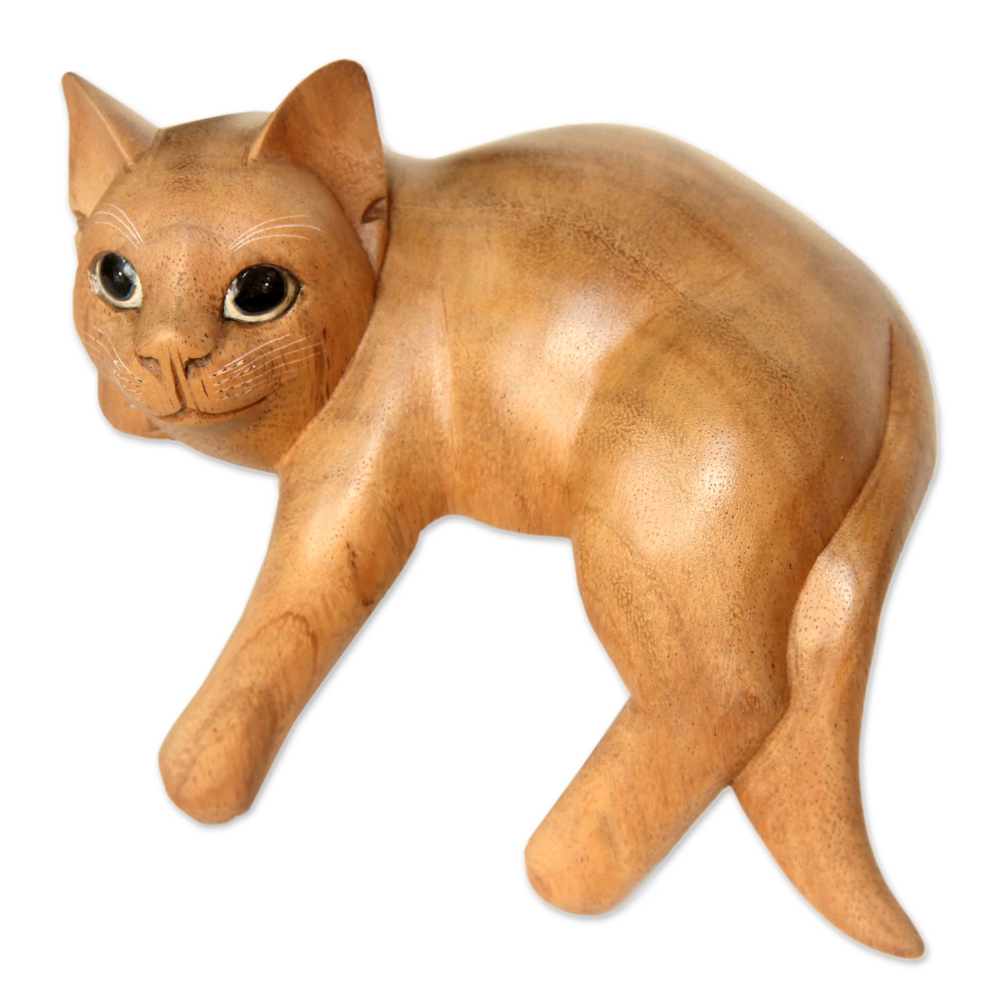 Premium Handcrafted Ginger Cat Sculpture - Signed Balinese Art Piece
