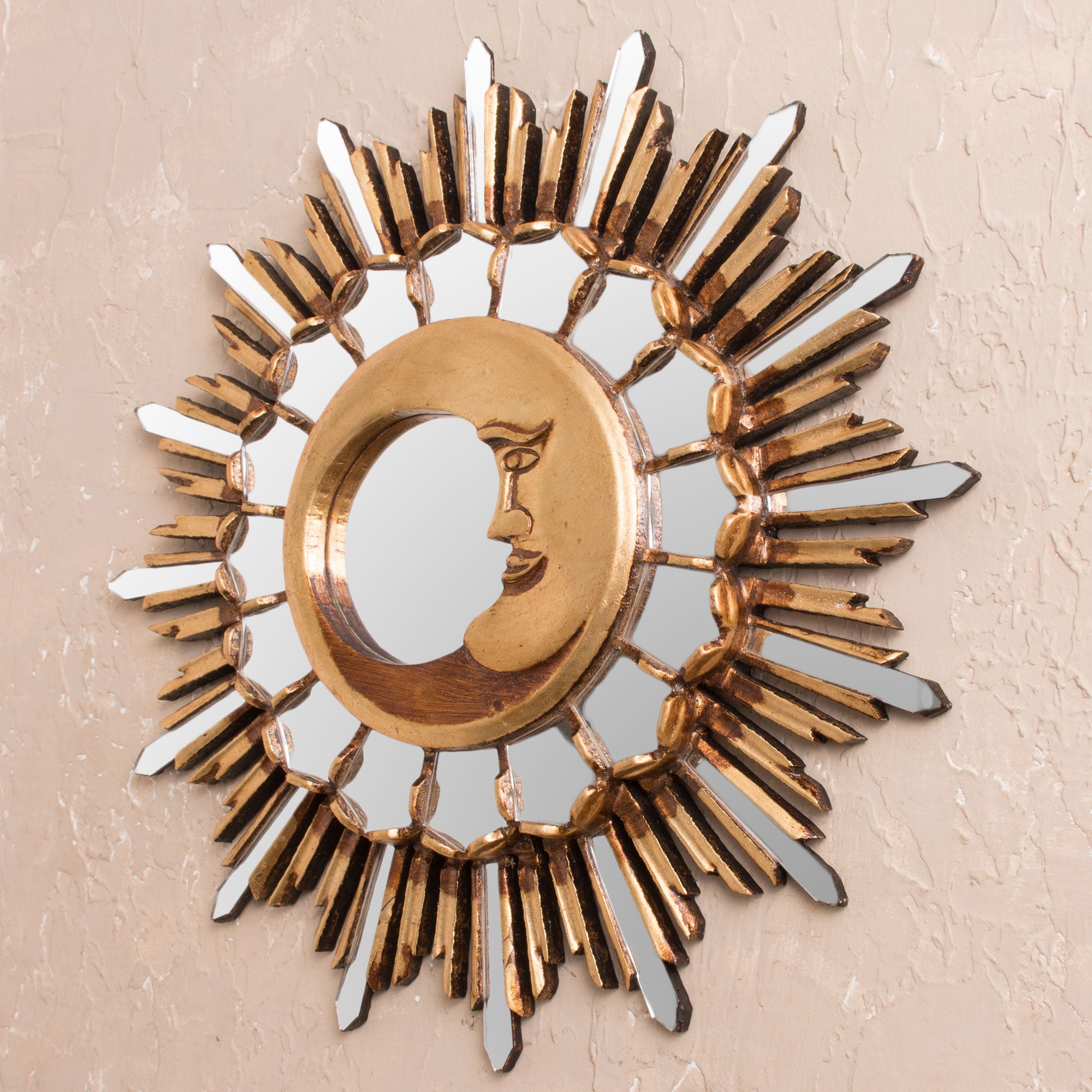 Premium Crescent Moon Wall Mirror - Handcrafted Cedar Wood & Bronze Design