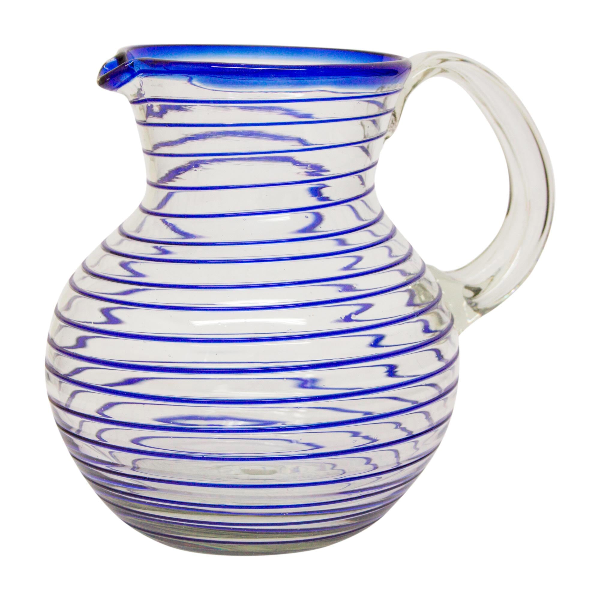Premium Handblown Recycled Glass Blue Spiral Pitcher - Novica Collection