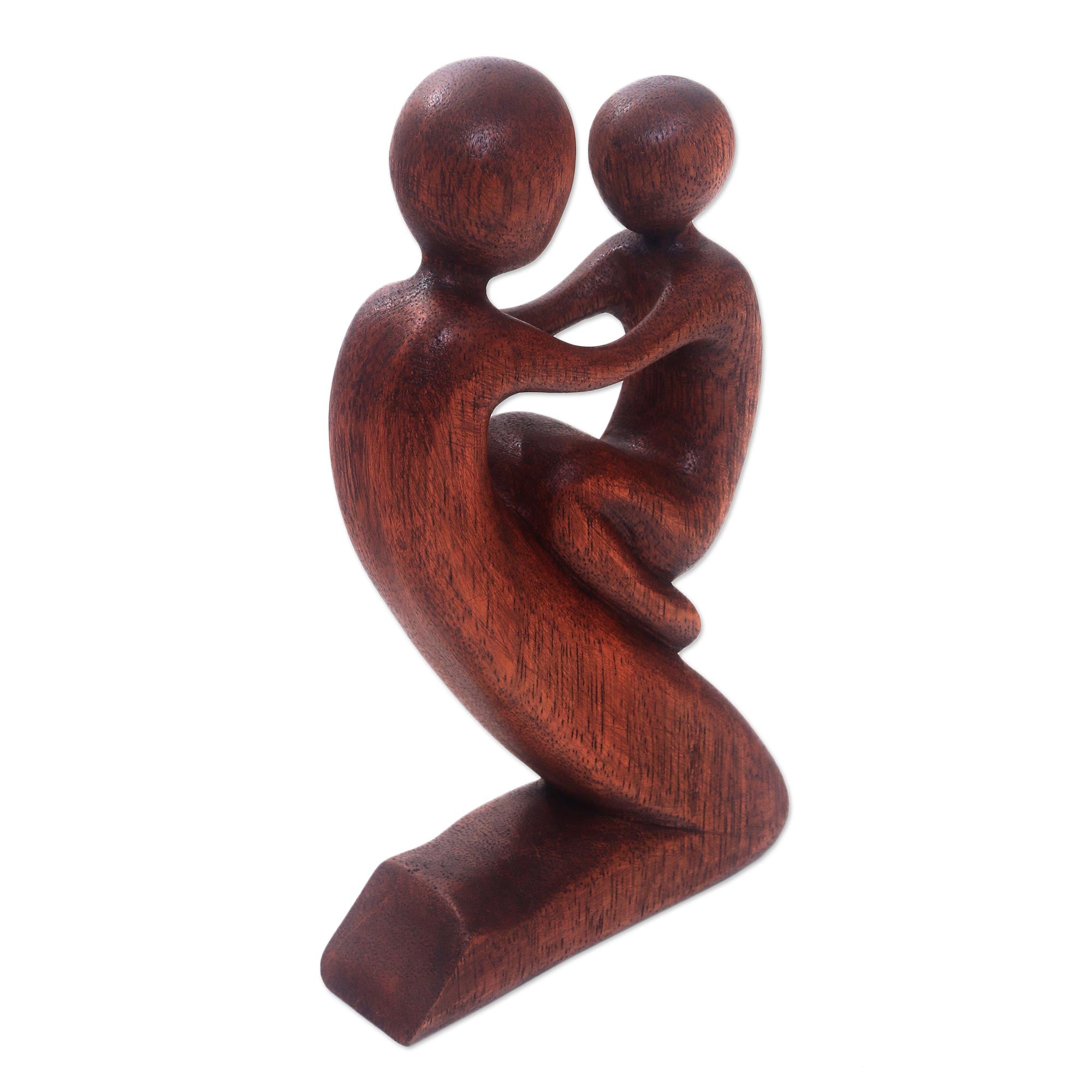 Premium Hand-Carved Suar Wood Father & Child Sculpture - Bali Artisan Craft