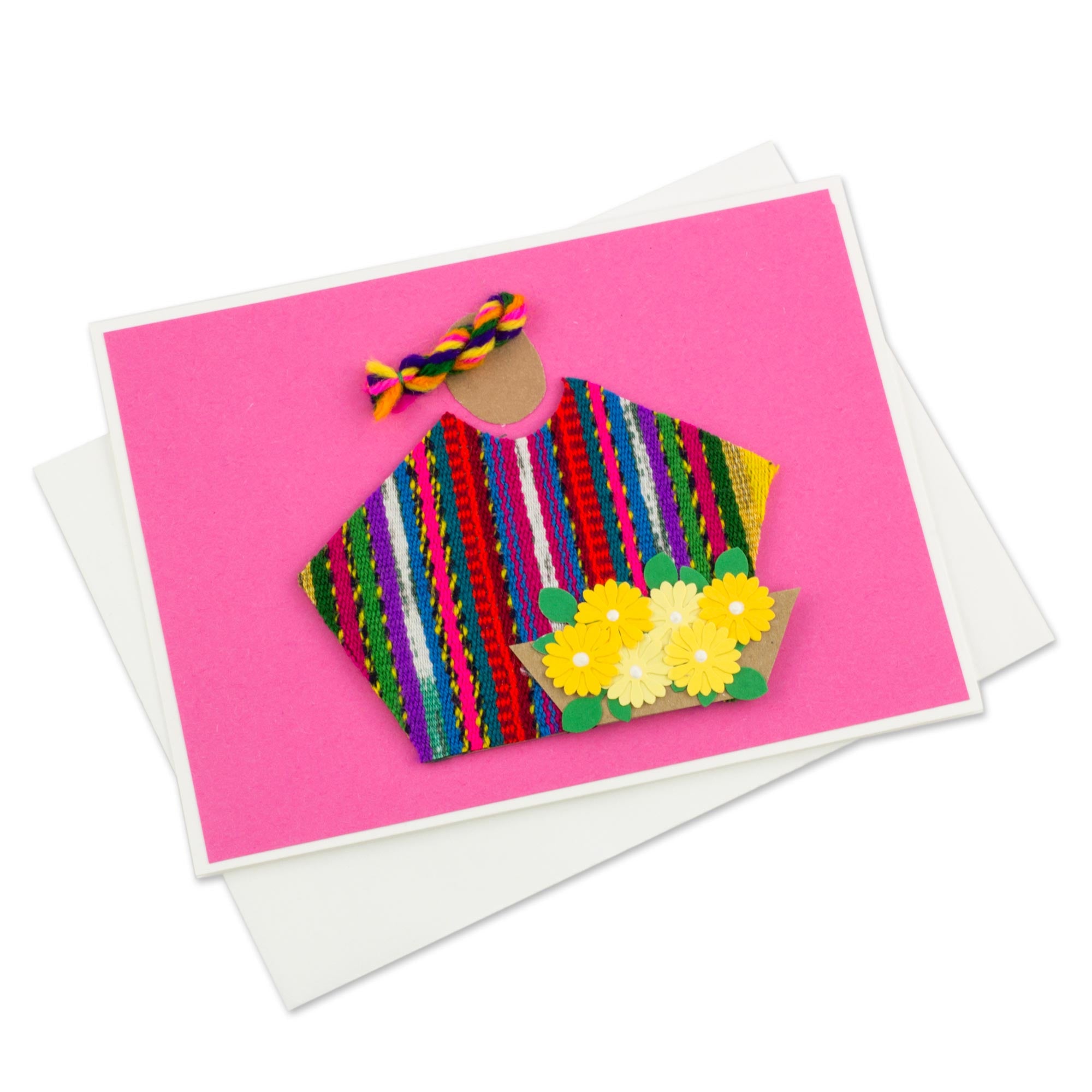 Premium Pink Maya Greeting Cards with Handwoven Insets – Set of 4