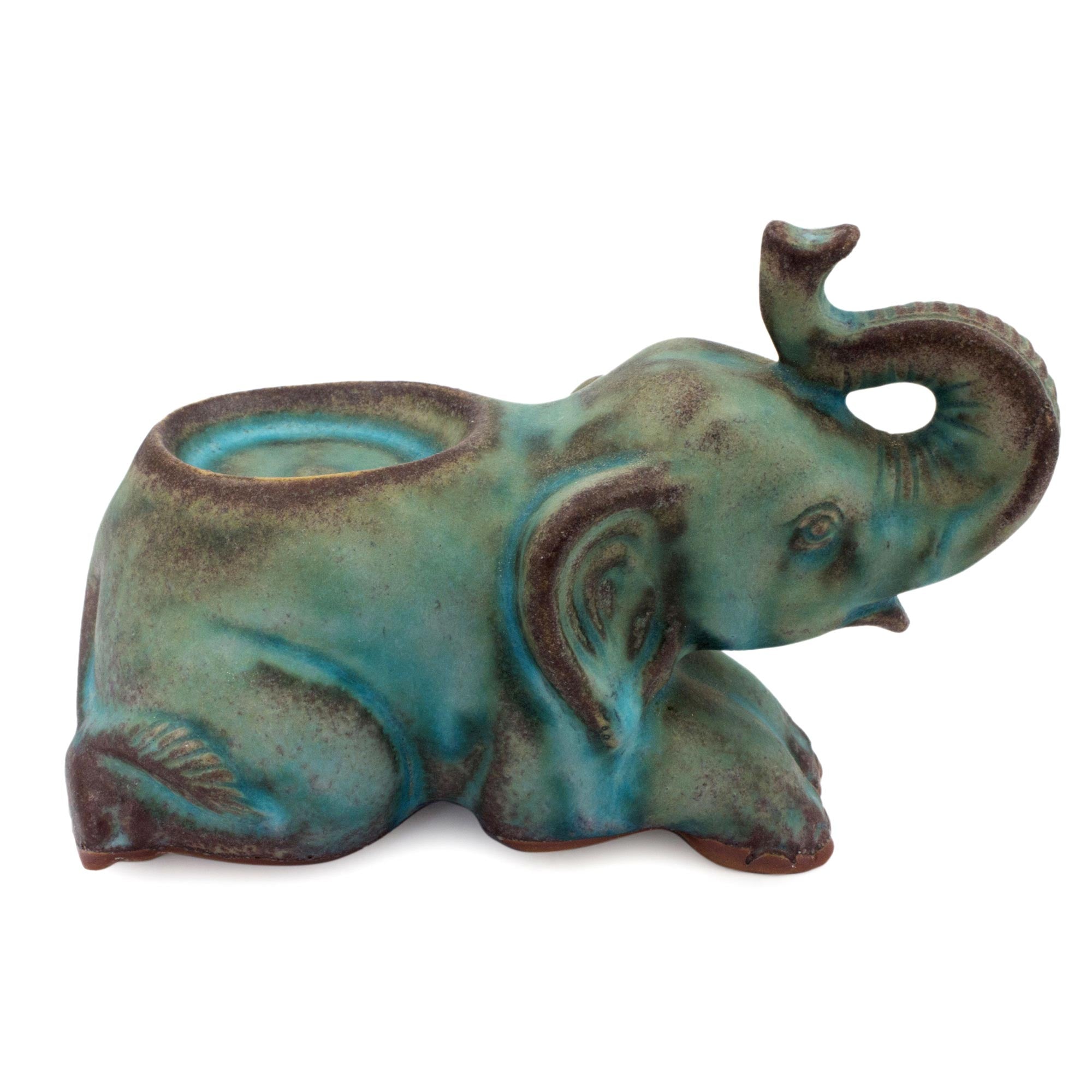 Premium Turquoise Elephant Ceramic Tea Light Holder – Handcrafted in Thailand