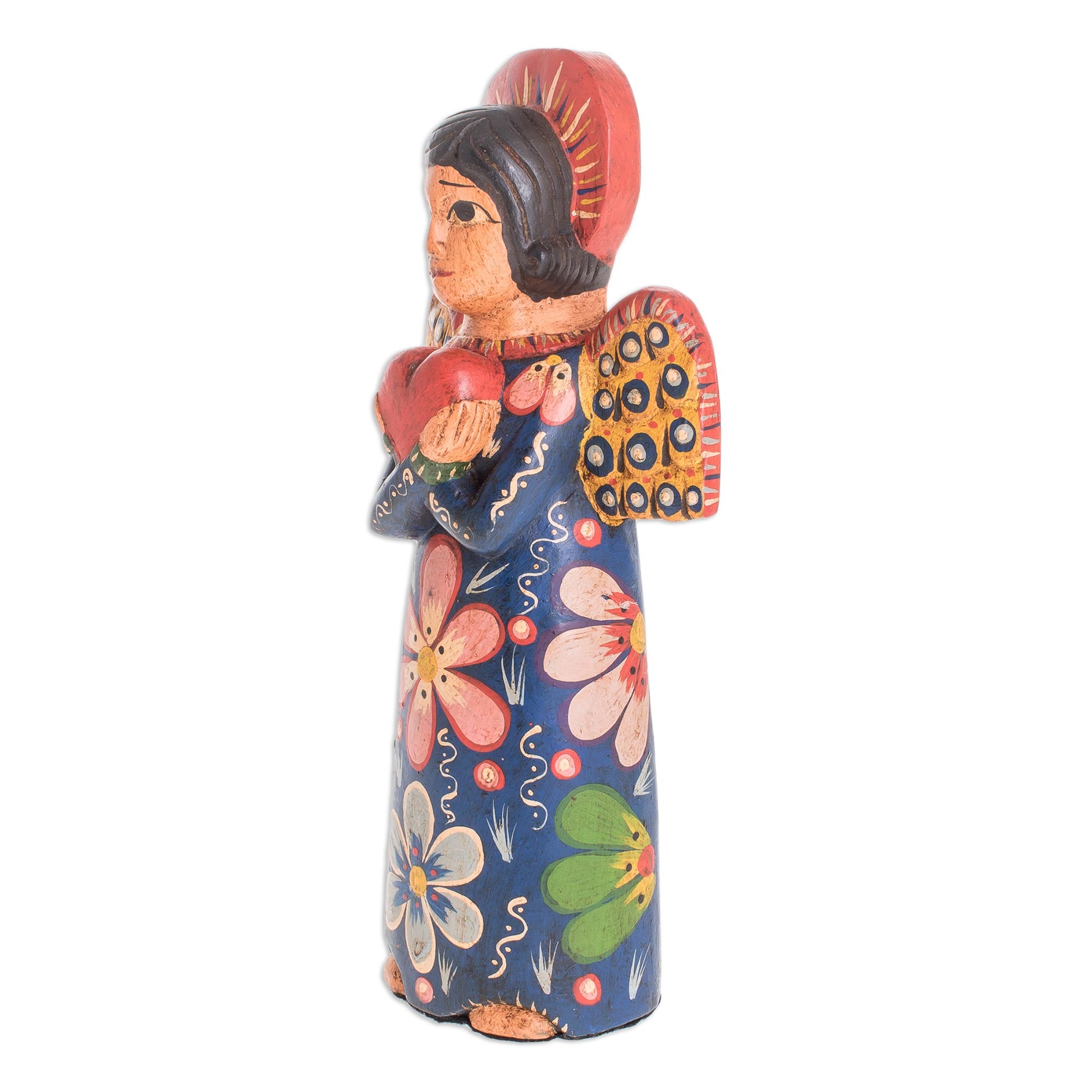 Premium Hand-Carved Angel Love Statuette - Rustic Pinewood Art from Guatemala