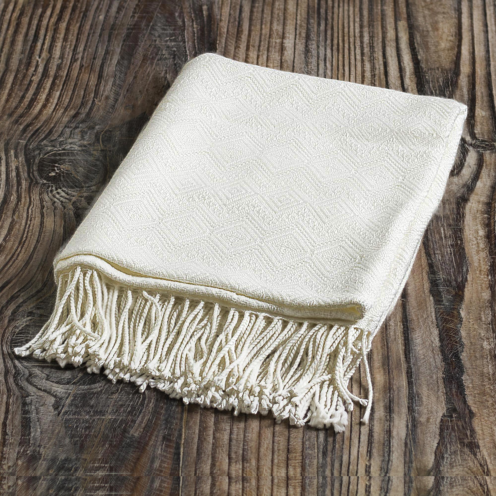 Premium Andean Textures Alpaca Blend Throw Blanket - Luxurious White Fringed Design