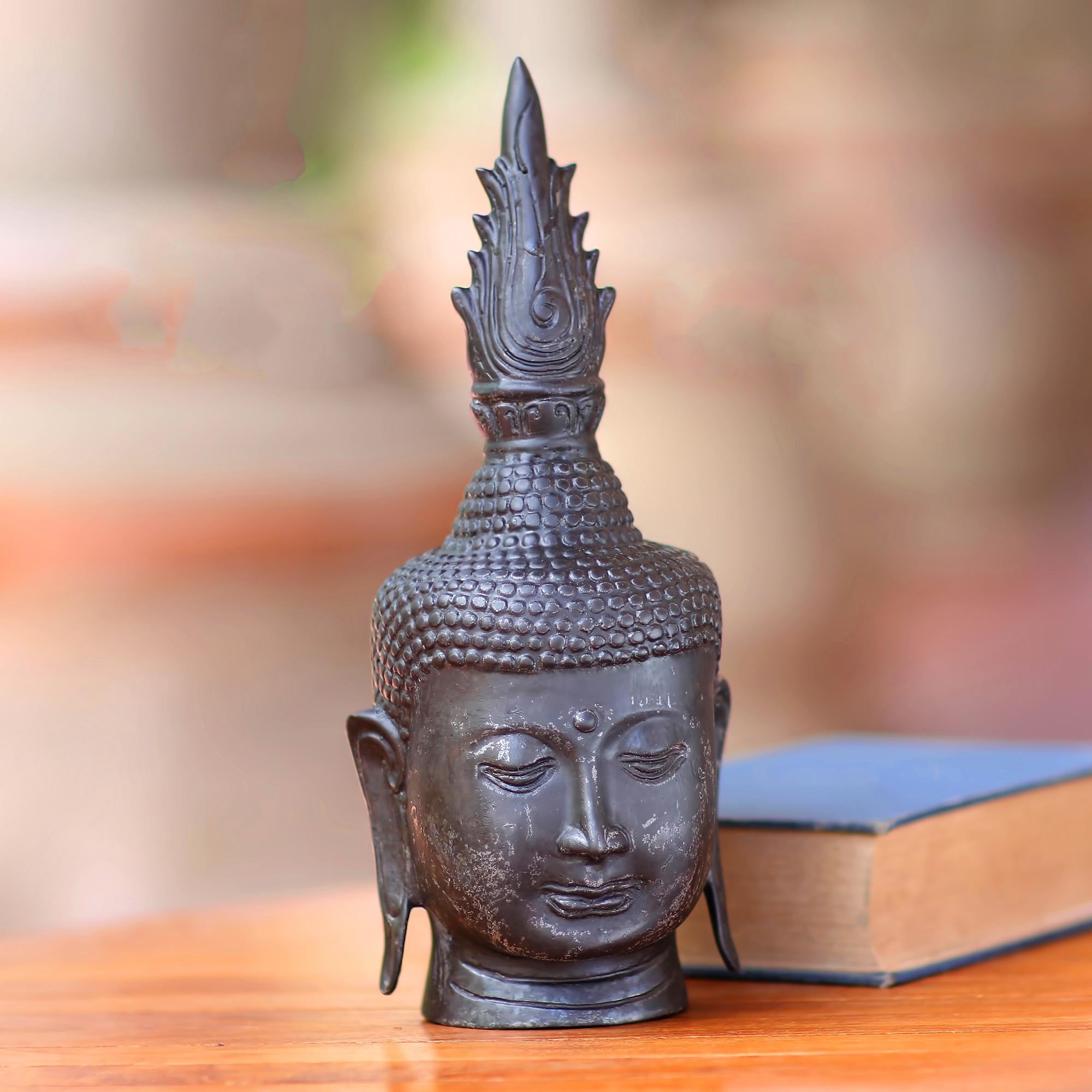 Premium Antiqued Bronze Buddha Head Sculpture – Handcrafted in Bali