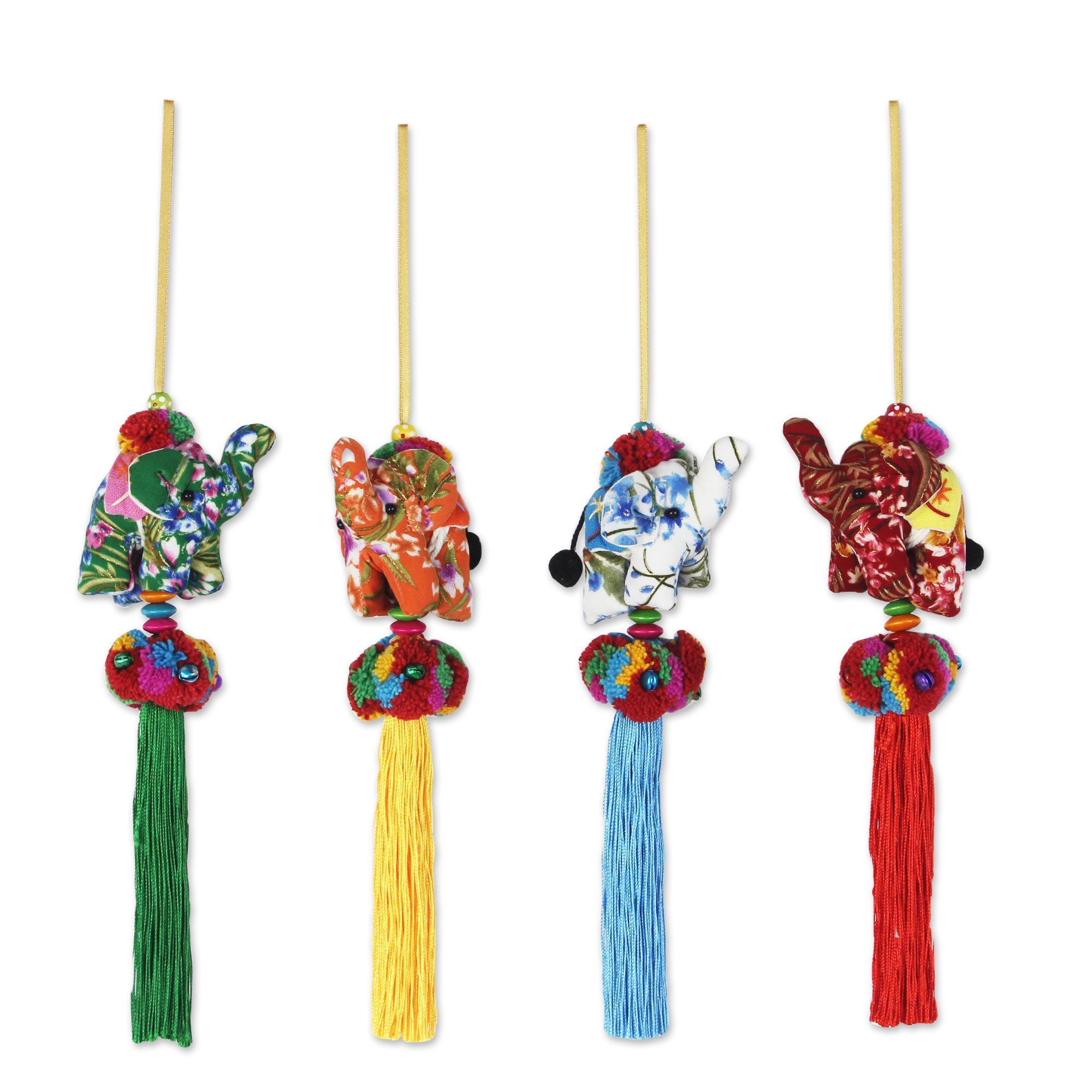 Premium Handcrafted Thai Elephant Ornament Set - Multicolor Festive Decor