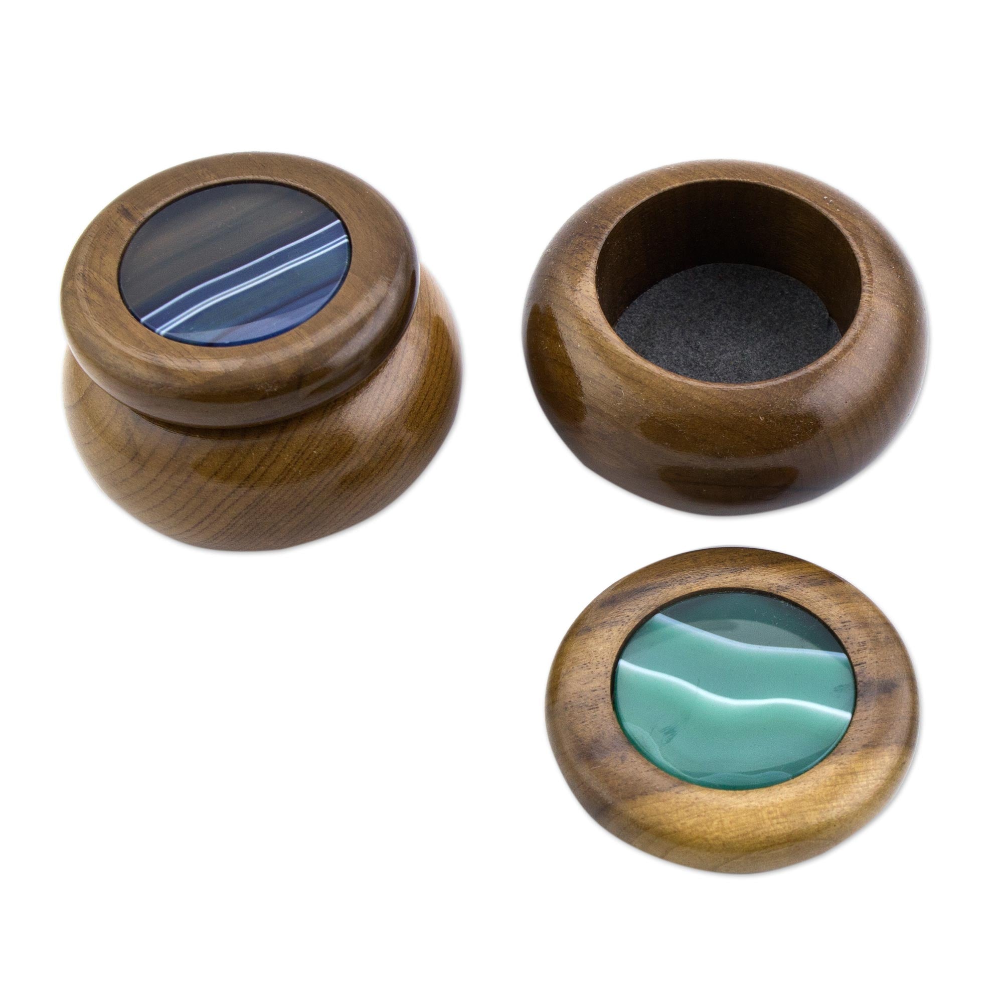 Premium Serene Waters Agate & Cedar Wood Decorative Box Set (Pair) - Handcrafted Luxury
