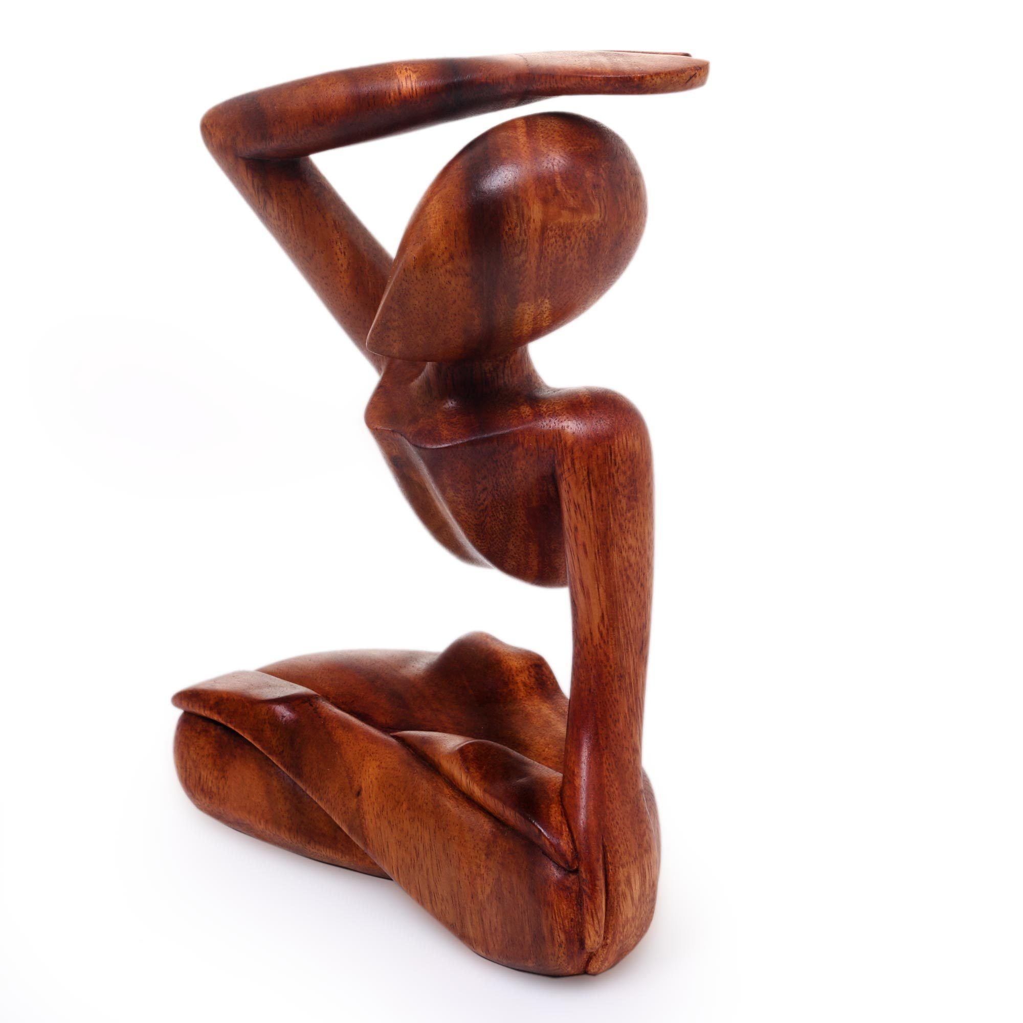 Premium Brown Suar Wood Yoga Sculpture - Handcrafted Art Piece