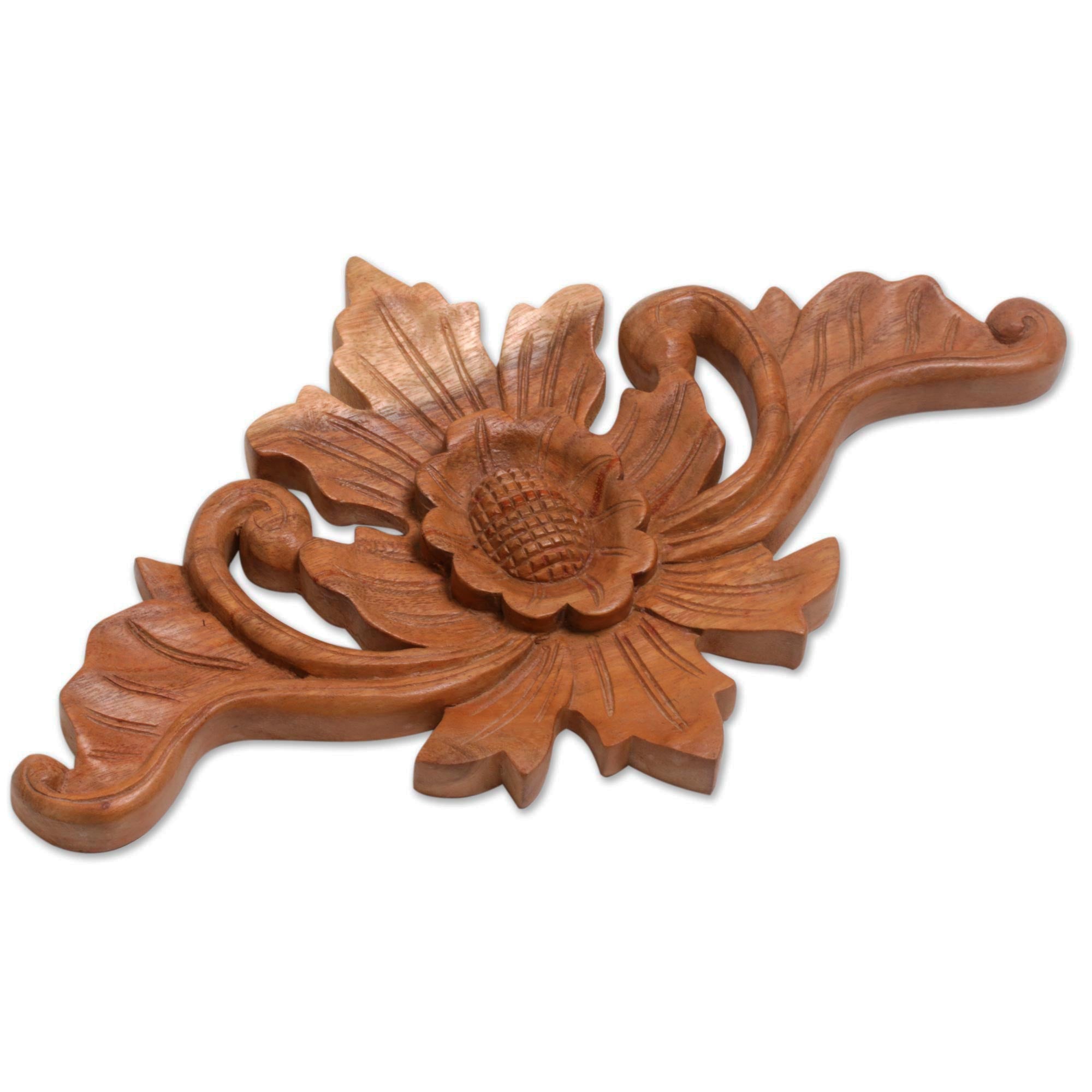 Premium Handcrafted Suar Wood Floral Relief Panel – Elegant Balinese Art