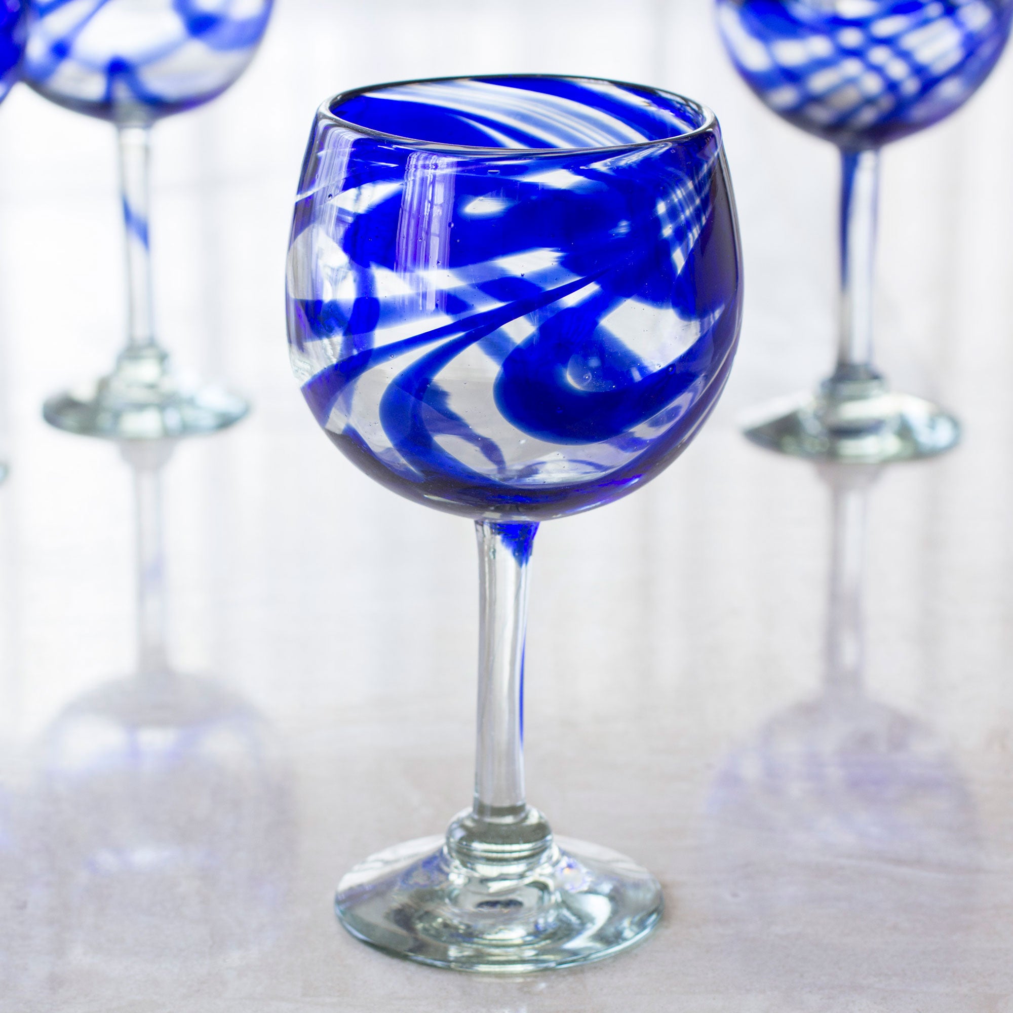 Premium Handblown Recycled Glass Striped Wine Goblets - Set of 6