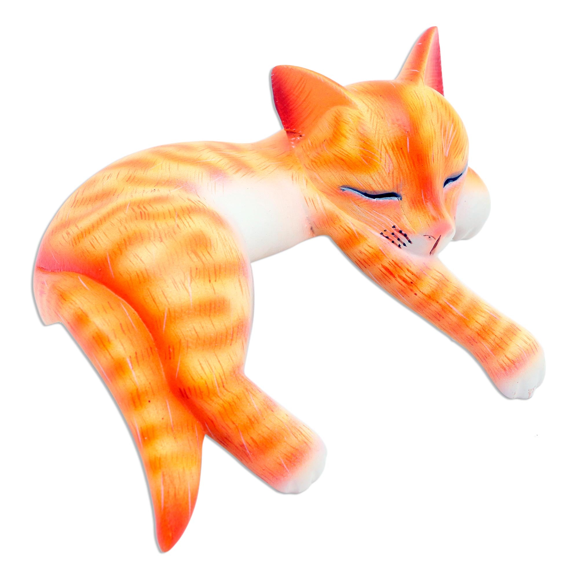 Premium Orange Tabby Cat Wood Statue - Ultimate Cozy Bookshelf Decor