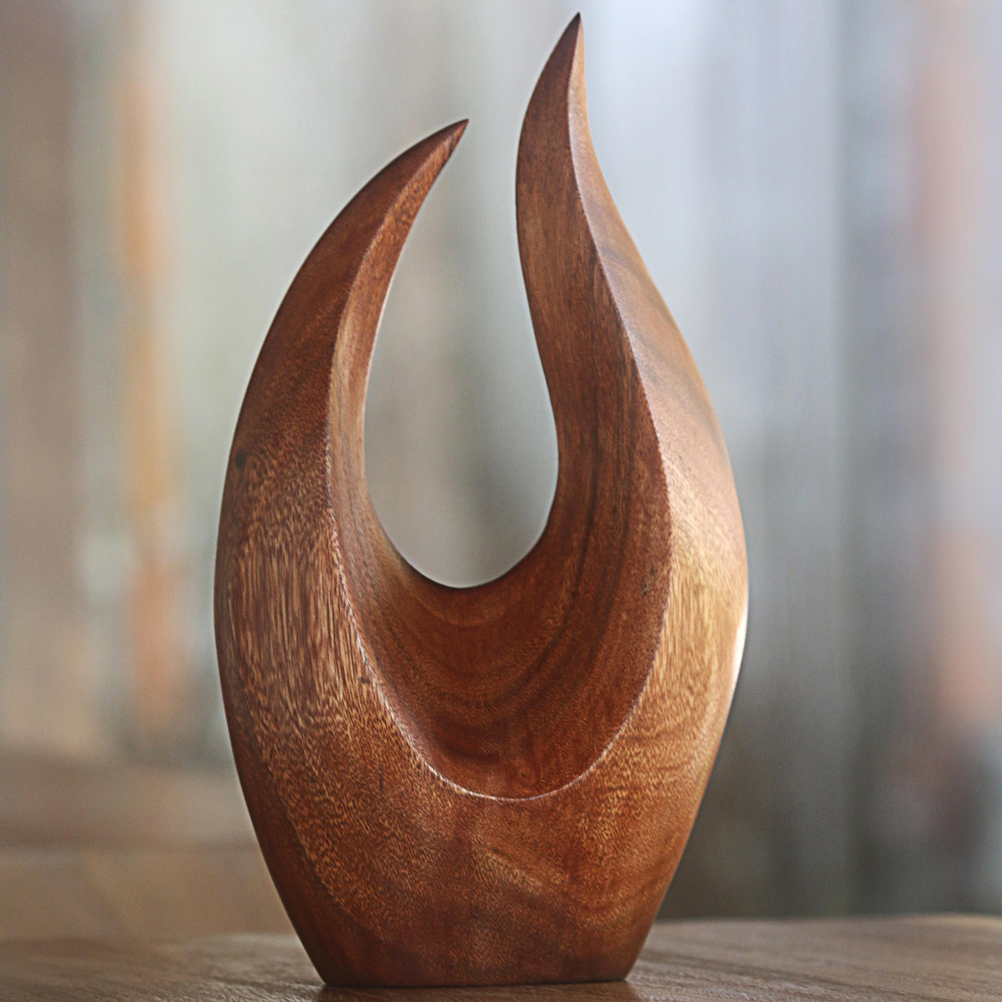 Premium Hand-Carved Suar Wood Fire Flames Sculpture - Ultimate Home Decor