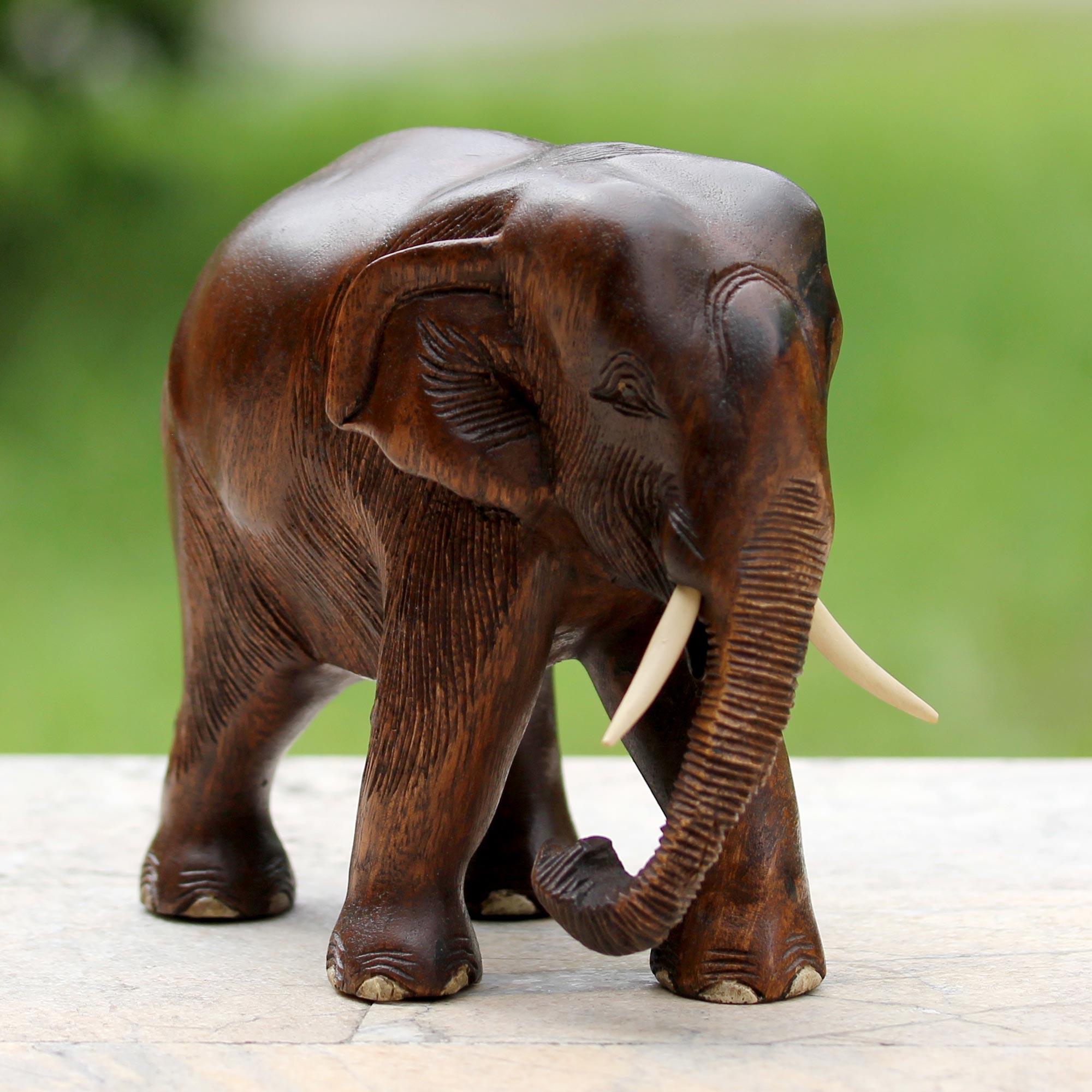 Premium Thai Elephant Handcrafted Sculpture - Rain Tree Wood Art