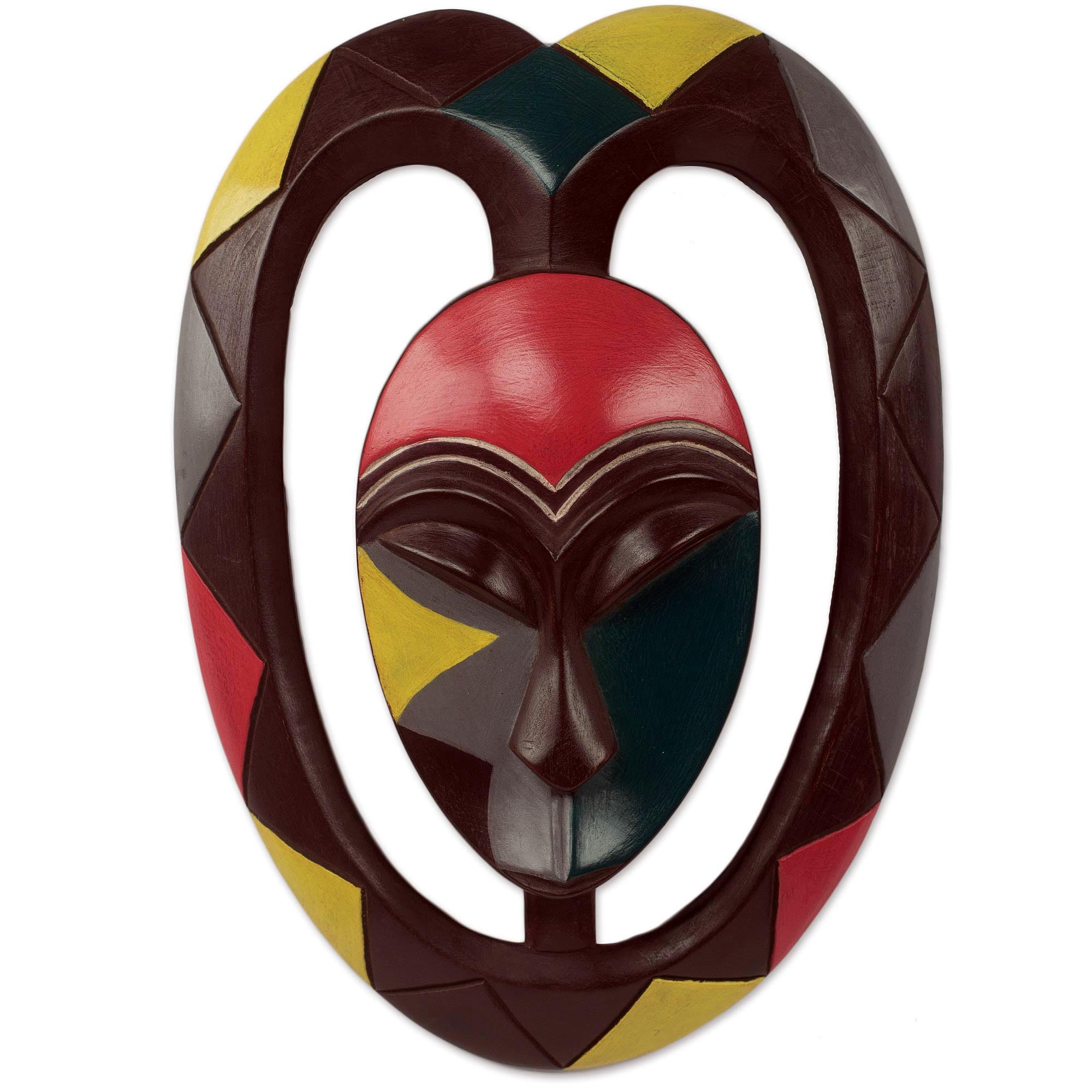 Premium Kwele Mask II: Handcrafted African Wood Wall Art with Protective Aura