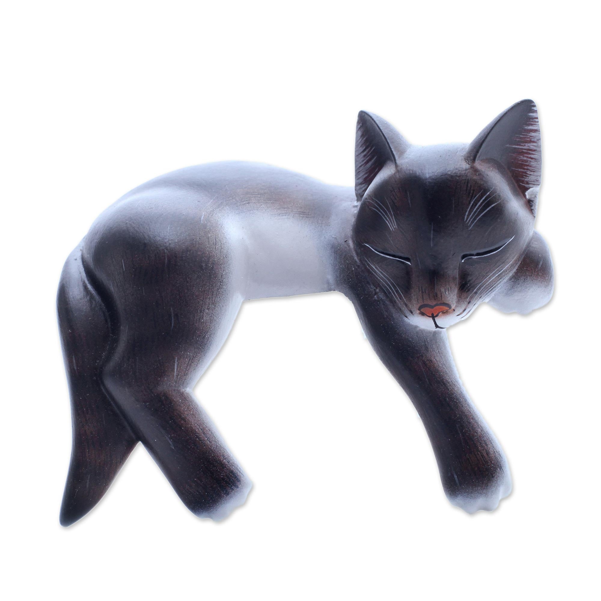 Premium Handcrafted Dark Grey Catnap Kitty Sculpture - Ultimate Home Decor