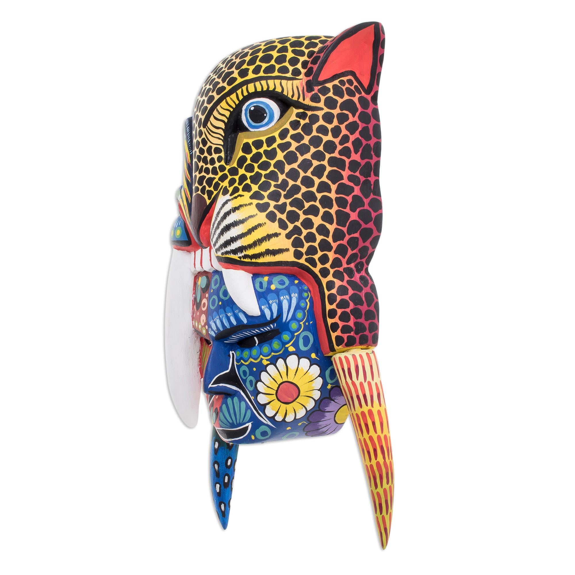 Premium Mayan Warrior Hand-Painted Wood Mask - Authentic Guatemalan Wall Art