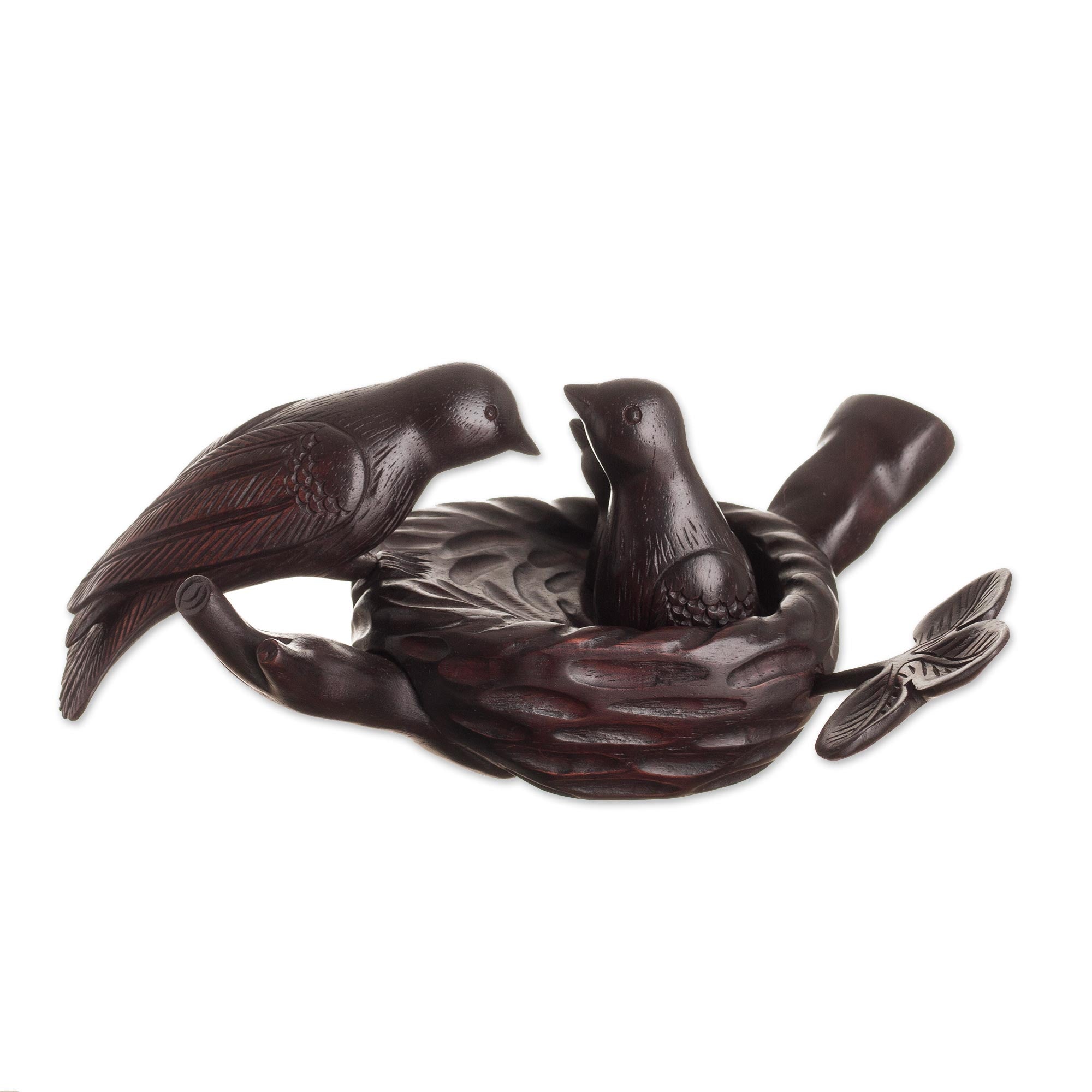 Premium Mother's Nest Hand-Carved Cedar Wood Sculpture – Bird-Themed Art from Peru