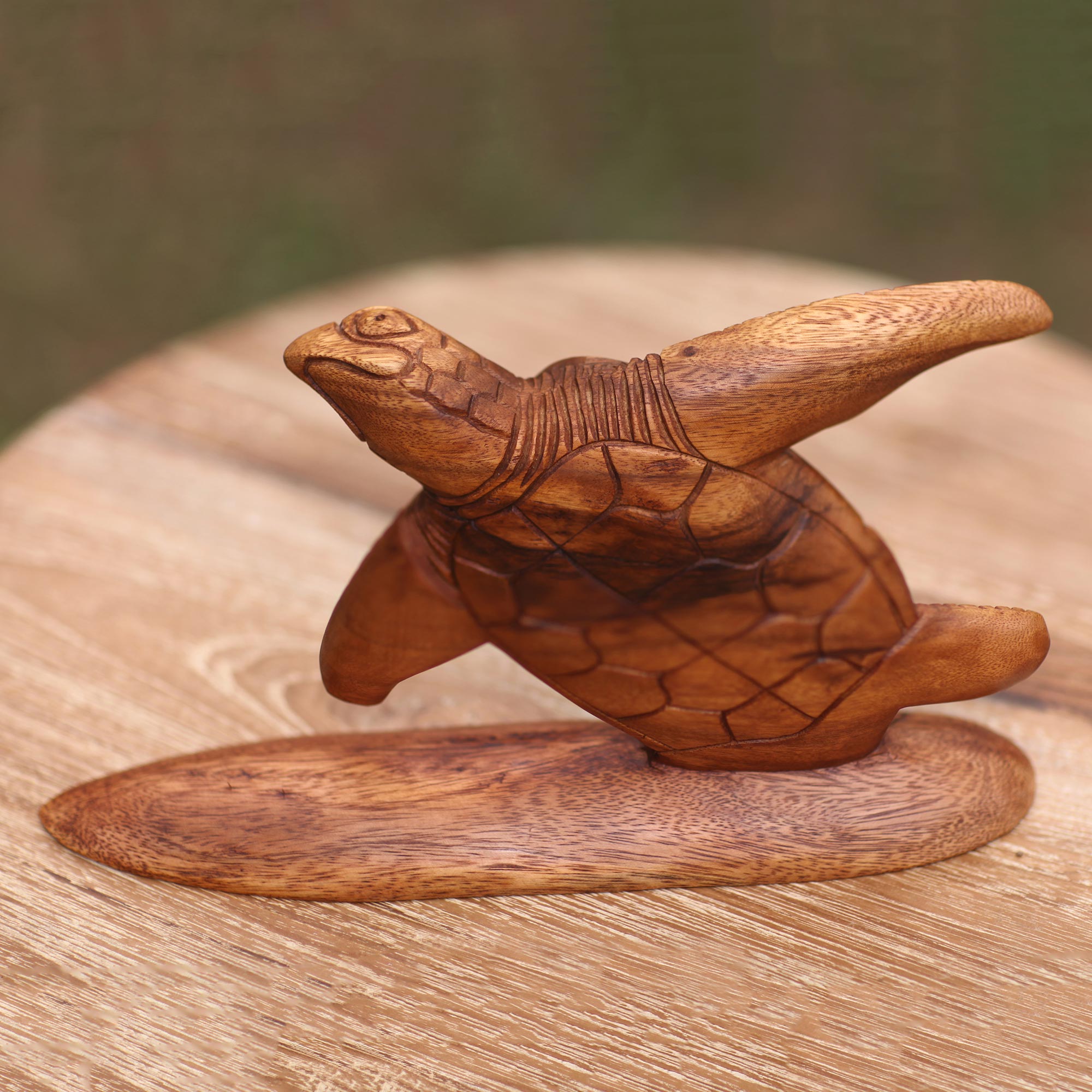 Premium Hand-Carved Surfer Turtle Sculpture – Bali Artisan Crafted