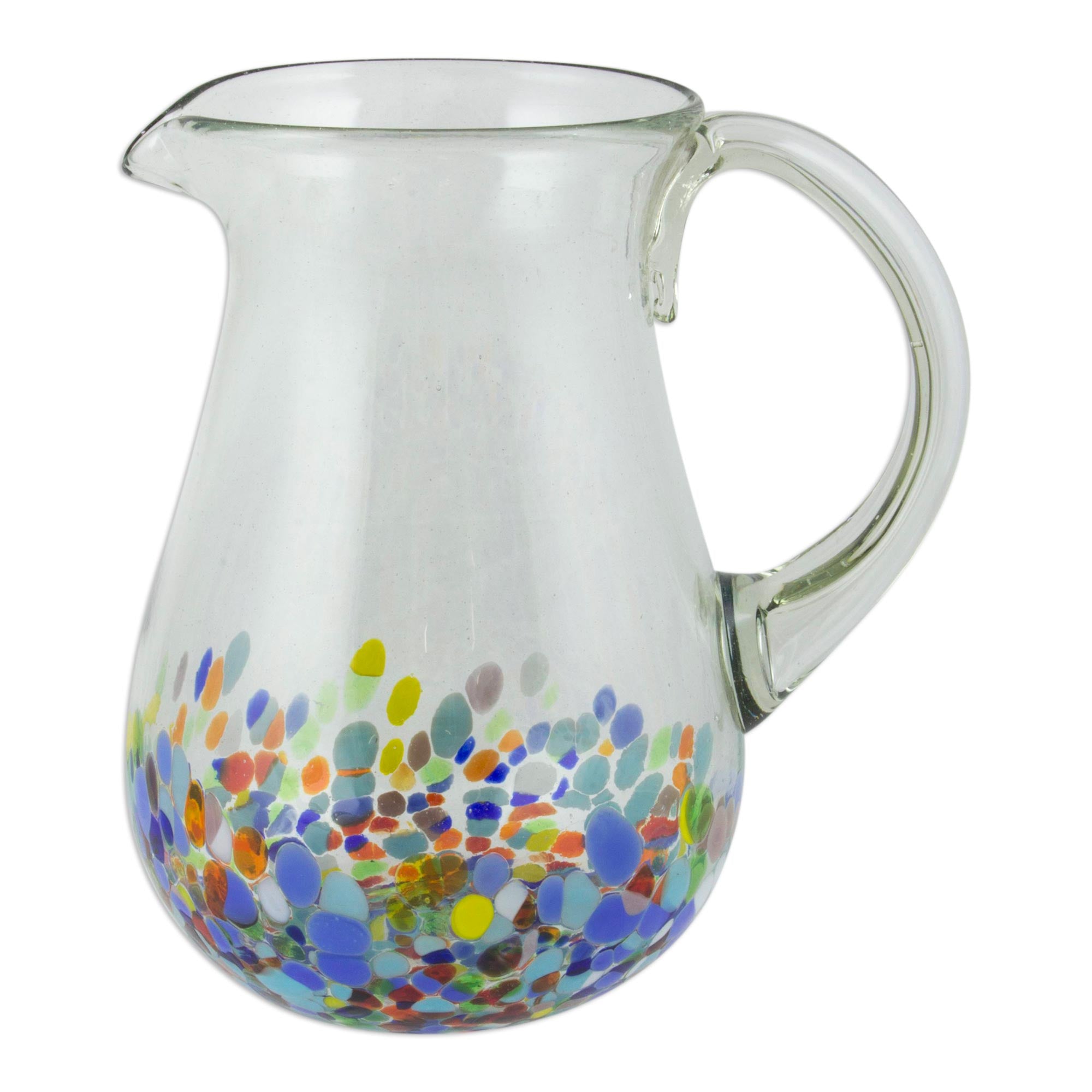 Premium Confetti Festival Hand Blown Glass Pitcher - 87 oz - Vibrant Mexican Artisan Craft