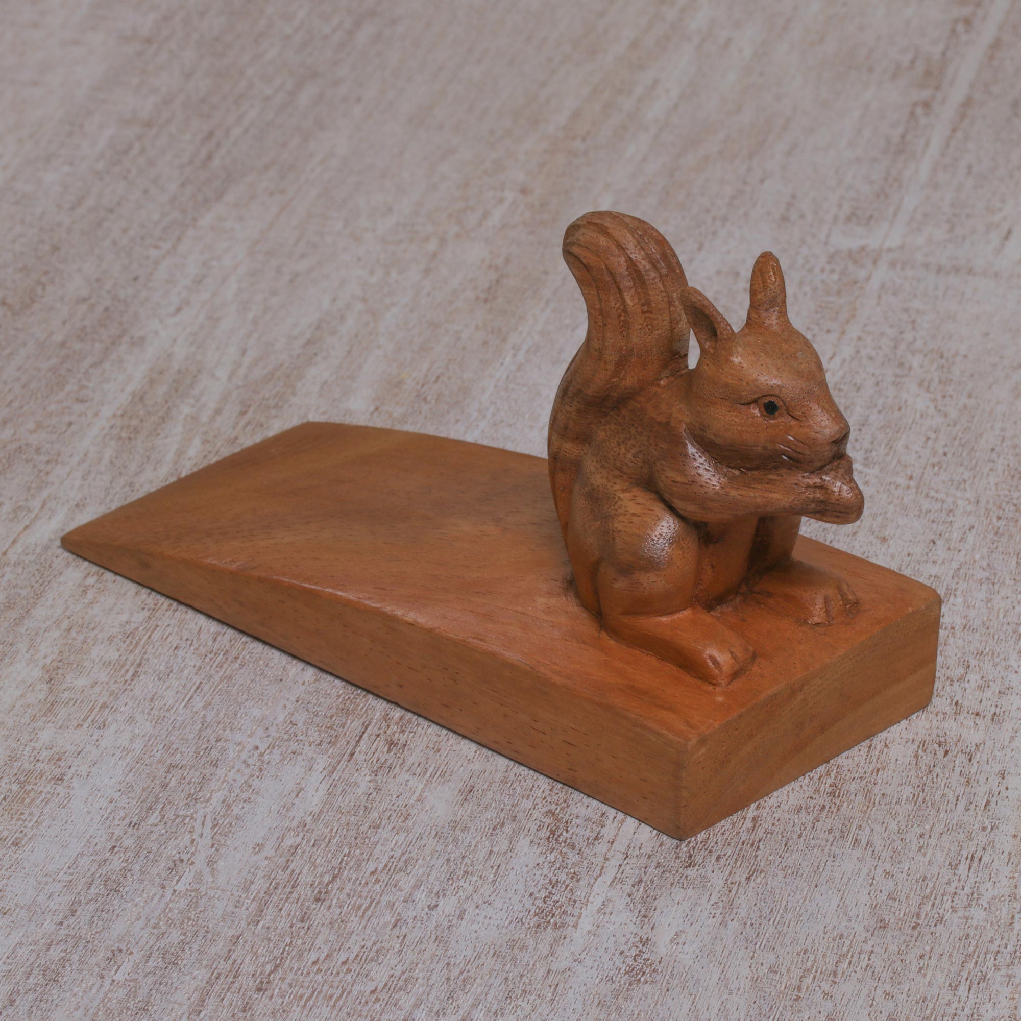 Premium Handcrafted Squirrel Wood Doorstop - Unique Home Decor