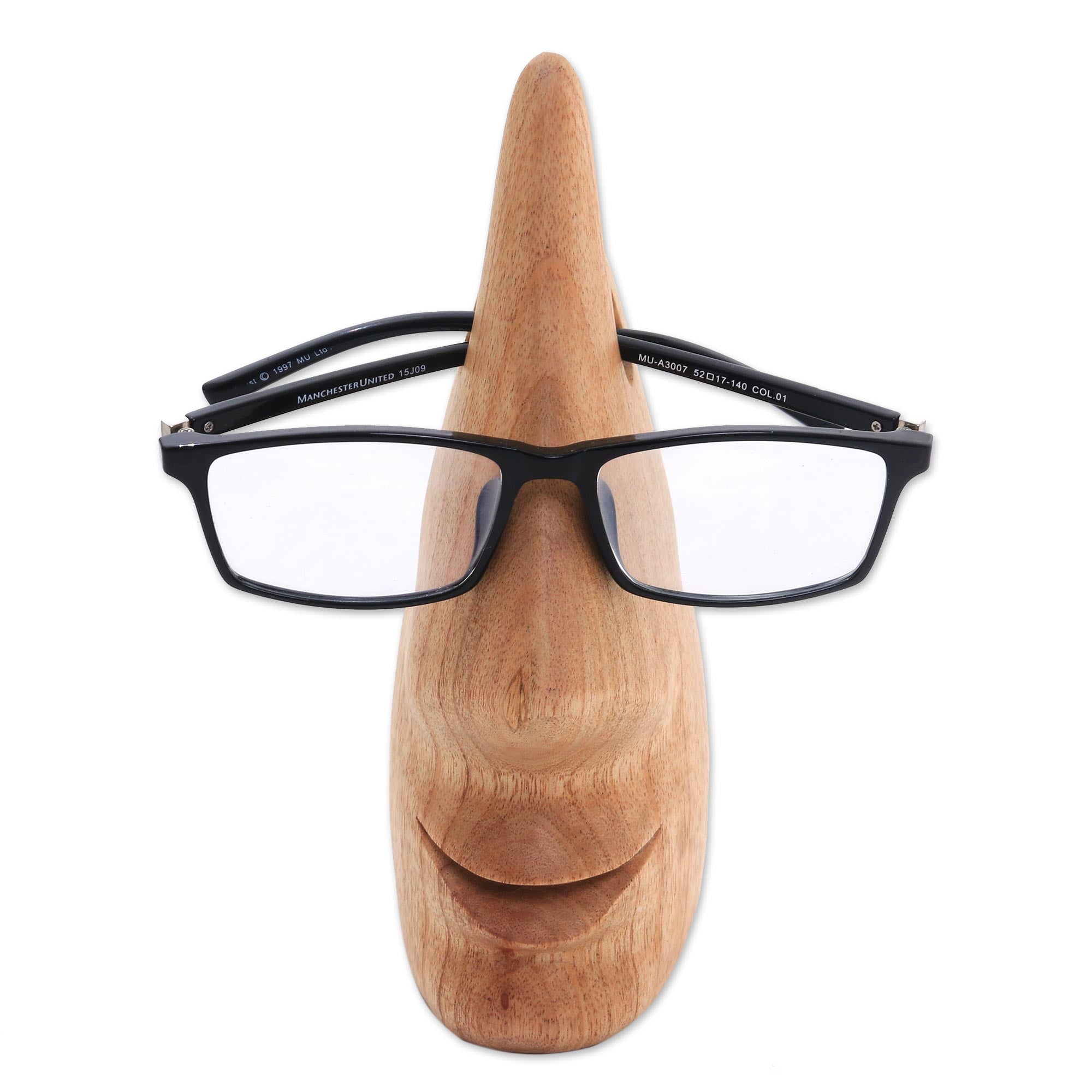 Premium Whimsical Brown Wooden Eyeglass Holder - Hand Carved Nose Design