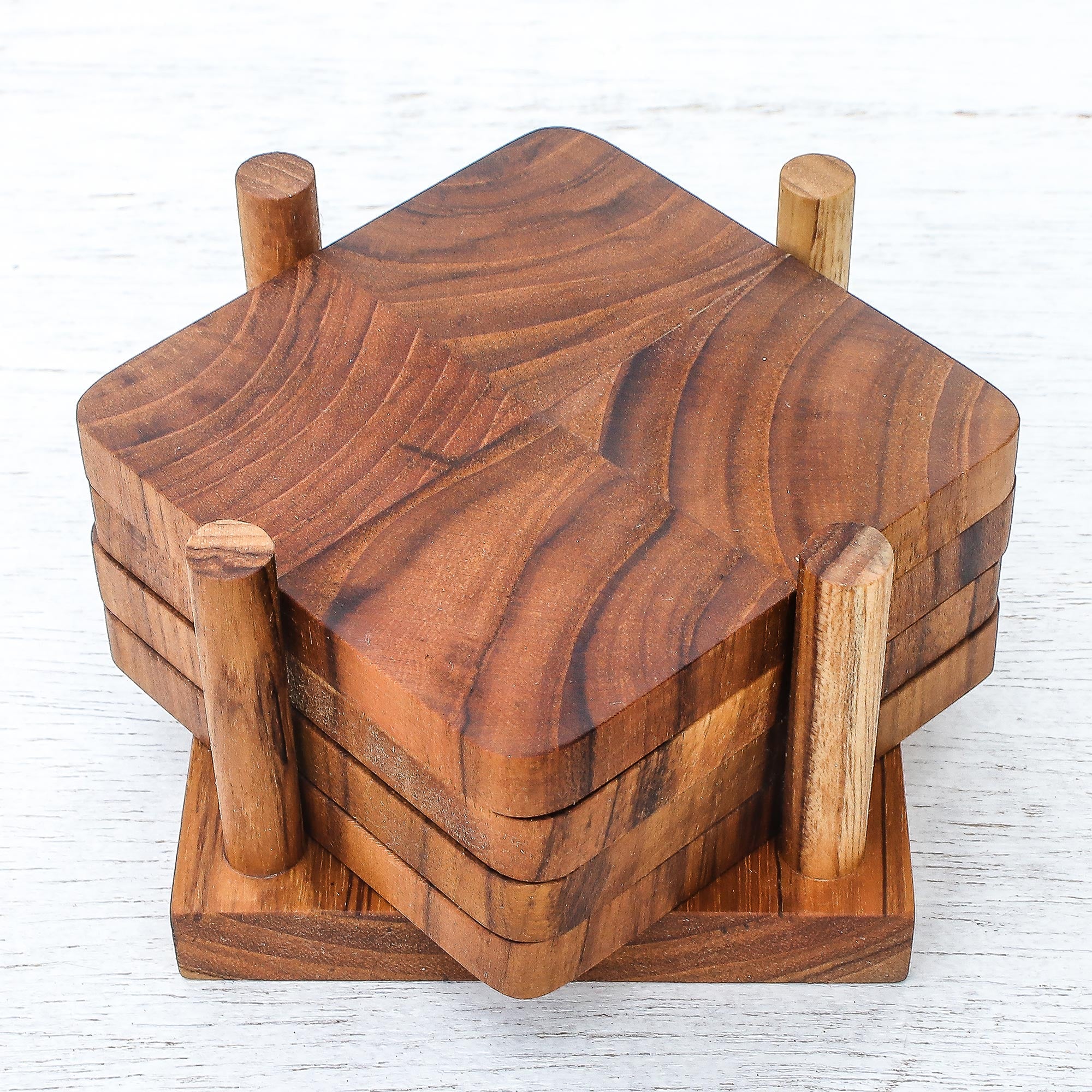 Premium Handcrafted Teak Wood Coasters – Natural Elegance Set of 4