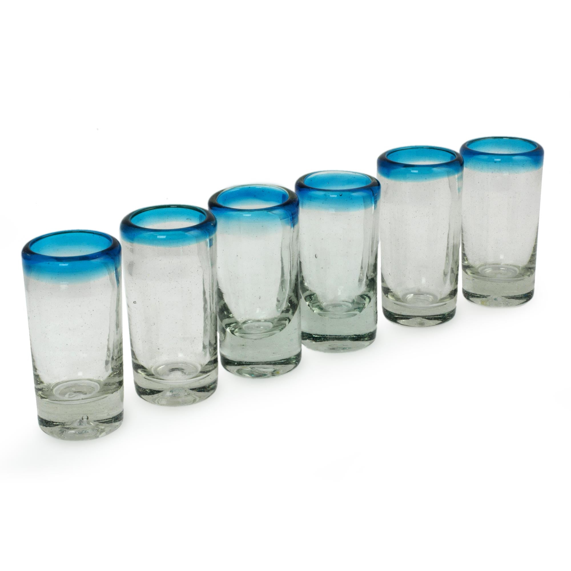 Premium Aquamarine Hand-Blown Tequila Shot Glasses Set of 6 - Ultimate Party Upgrade