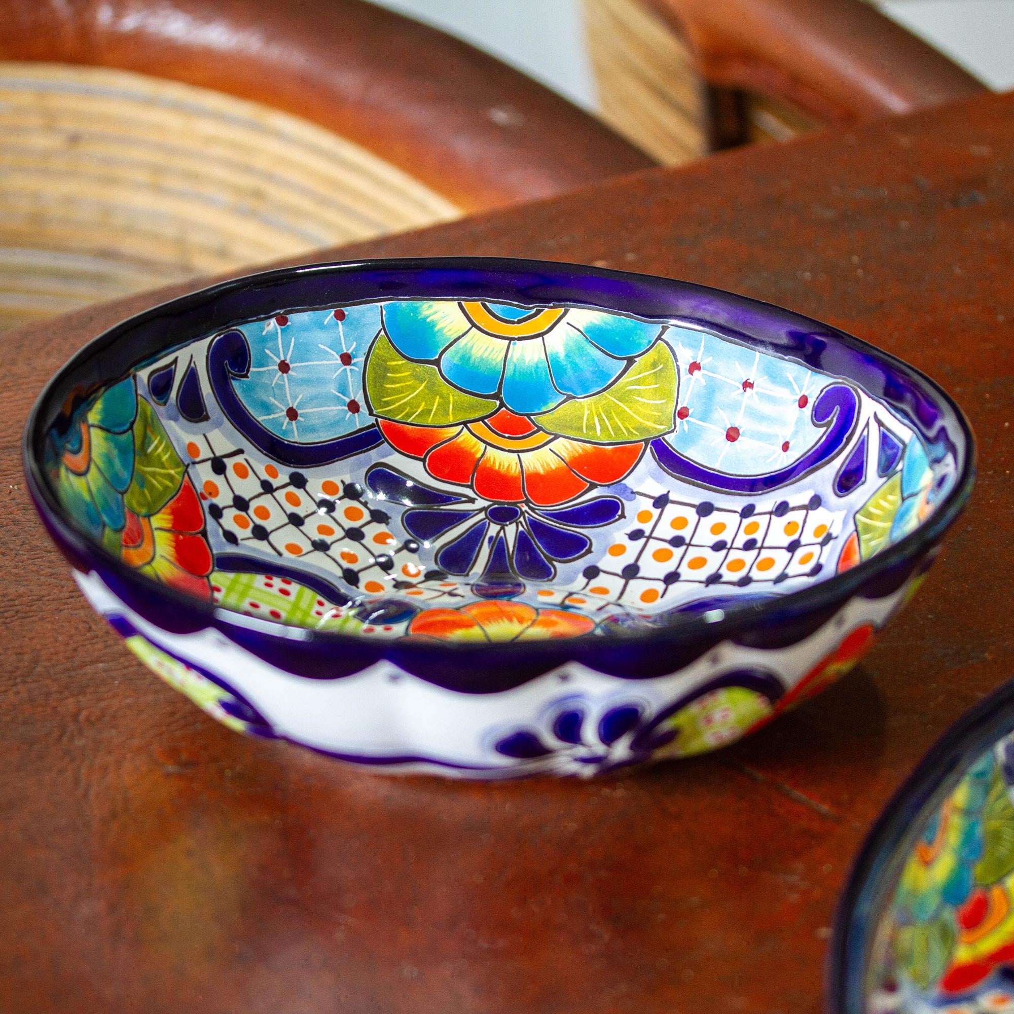 Premium Mexican Talavera Ceramic Serving Bowl - Handcrafted Floral Design