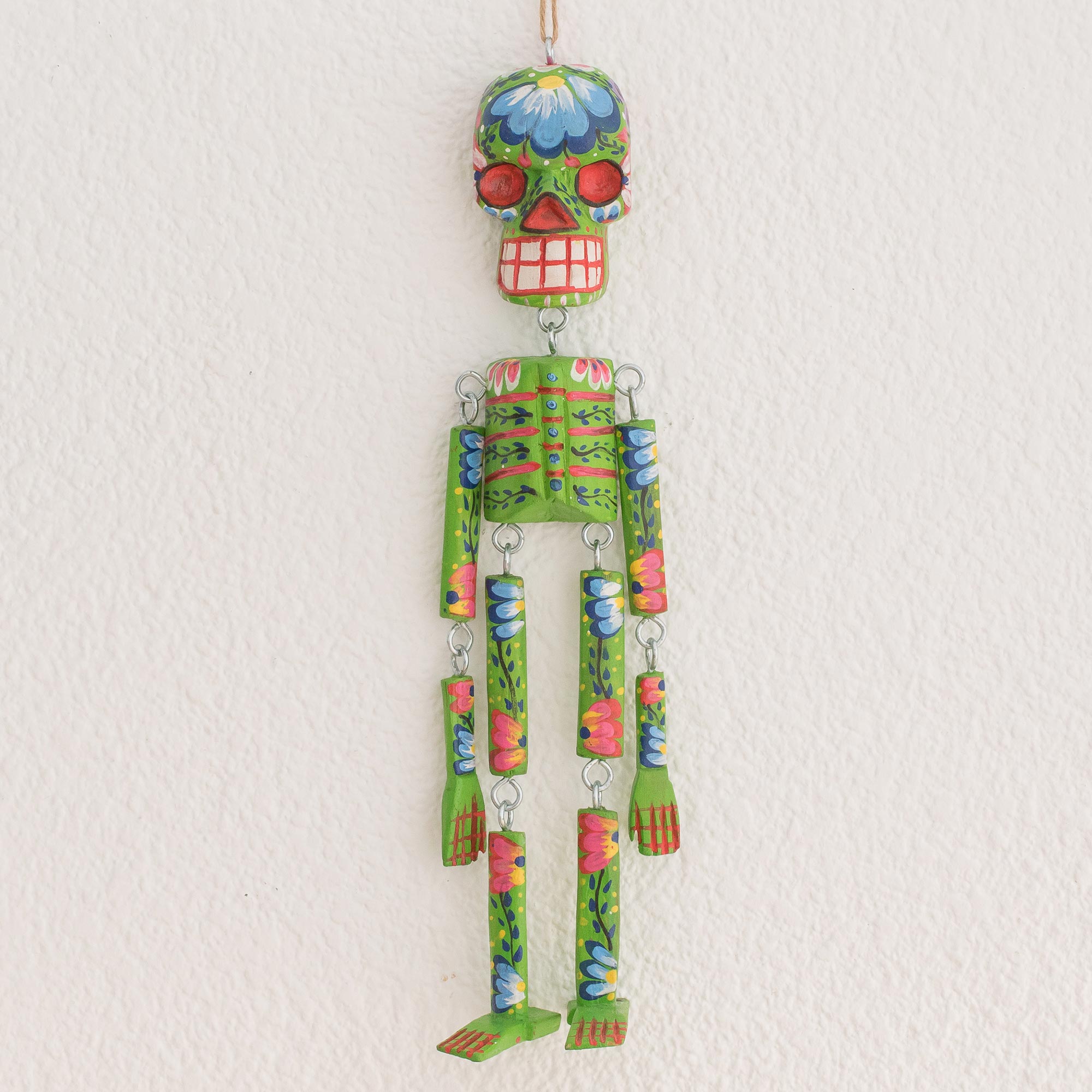 Premium Handcrafted Green Wood Floral Skeleton Wall Art (15 in.)