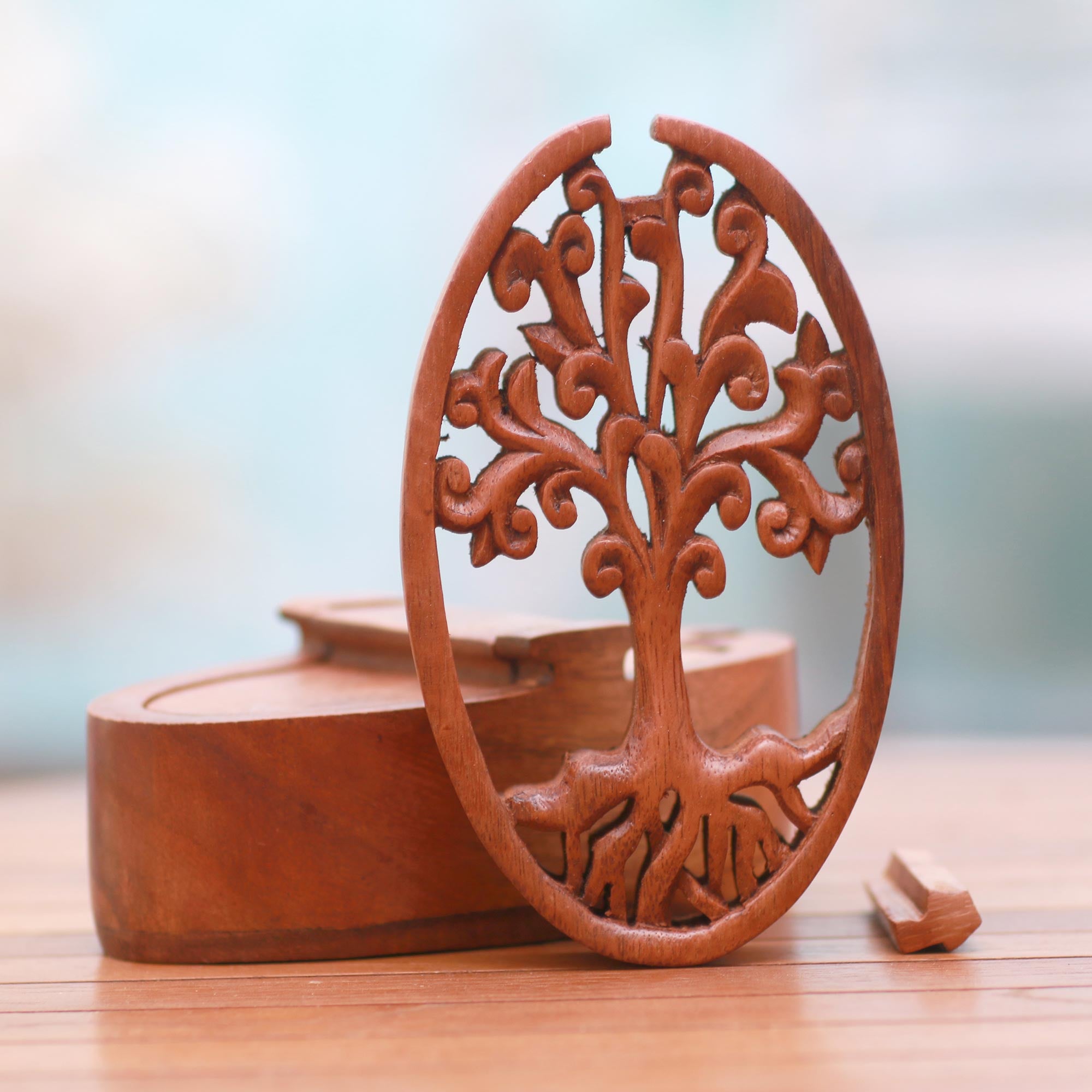Premium Handcrafted Suar Wood Puzzle Box with Tree Design – Ultimate Storage Solution from Bali