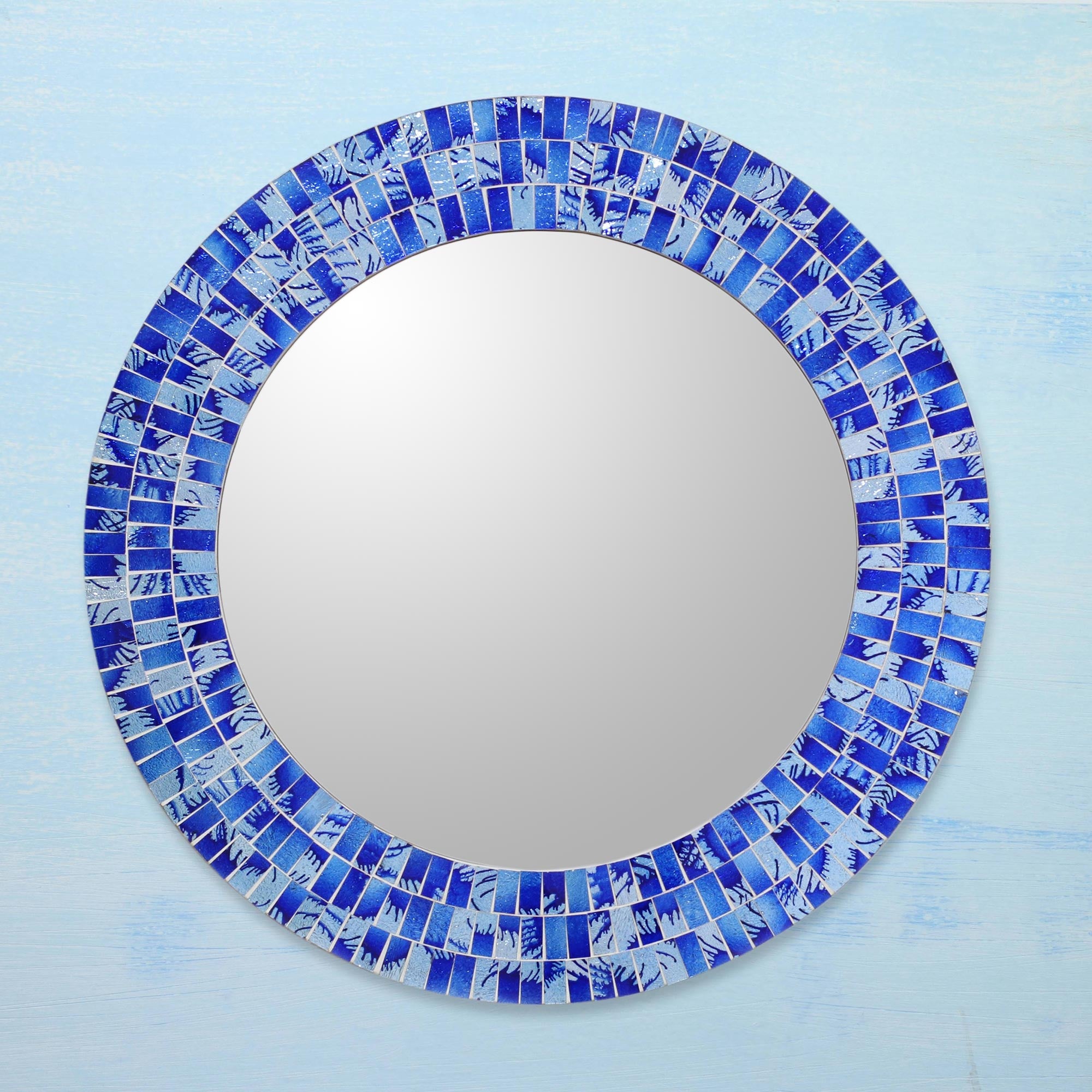 Premium Tropical Fusion Handcrafted Glass Tile Round Wall Mirror - Ultimate Boho Decor