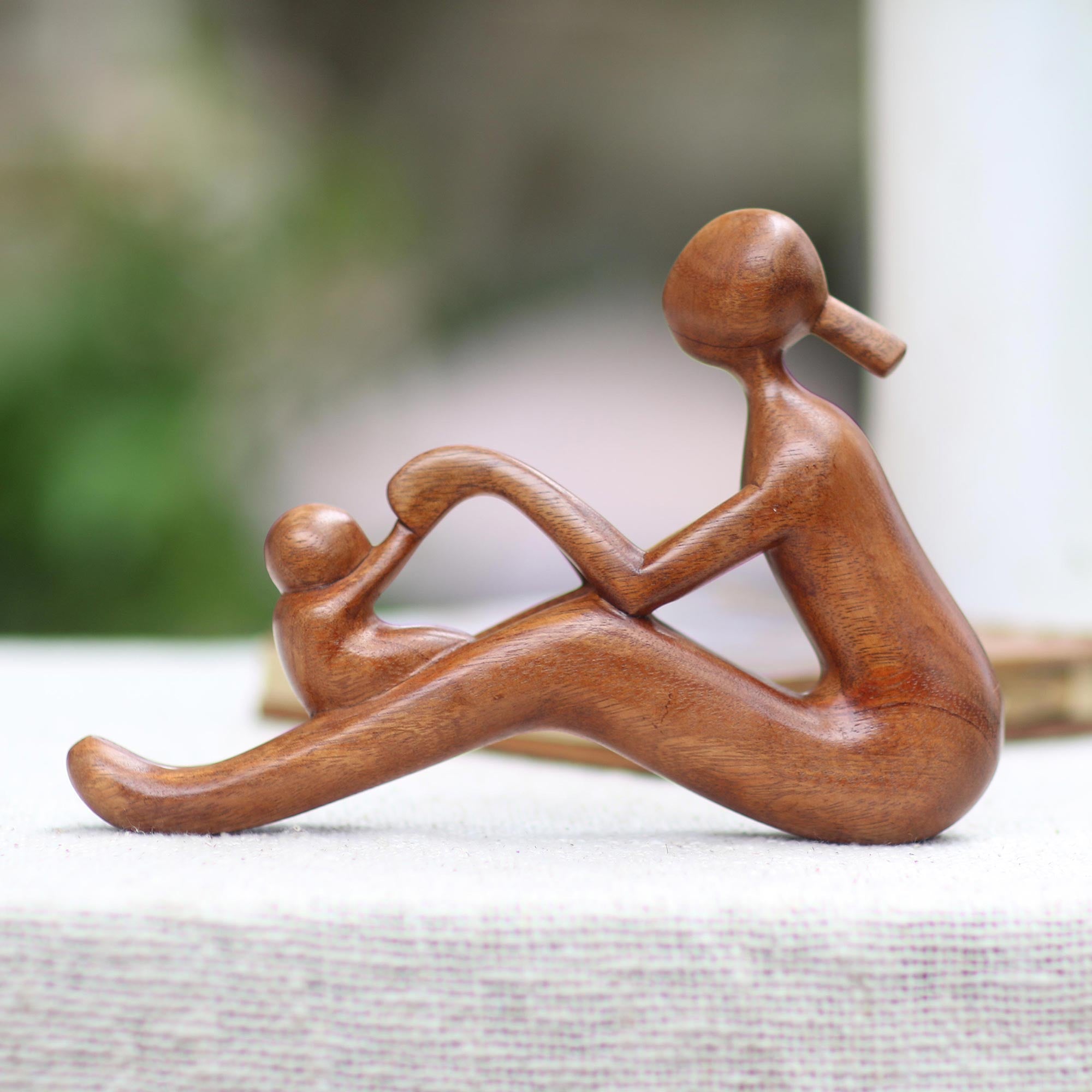 Premium Hand-Carved Mother & Child Suar Wood Sculpture from Bali
