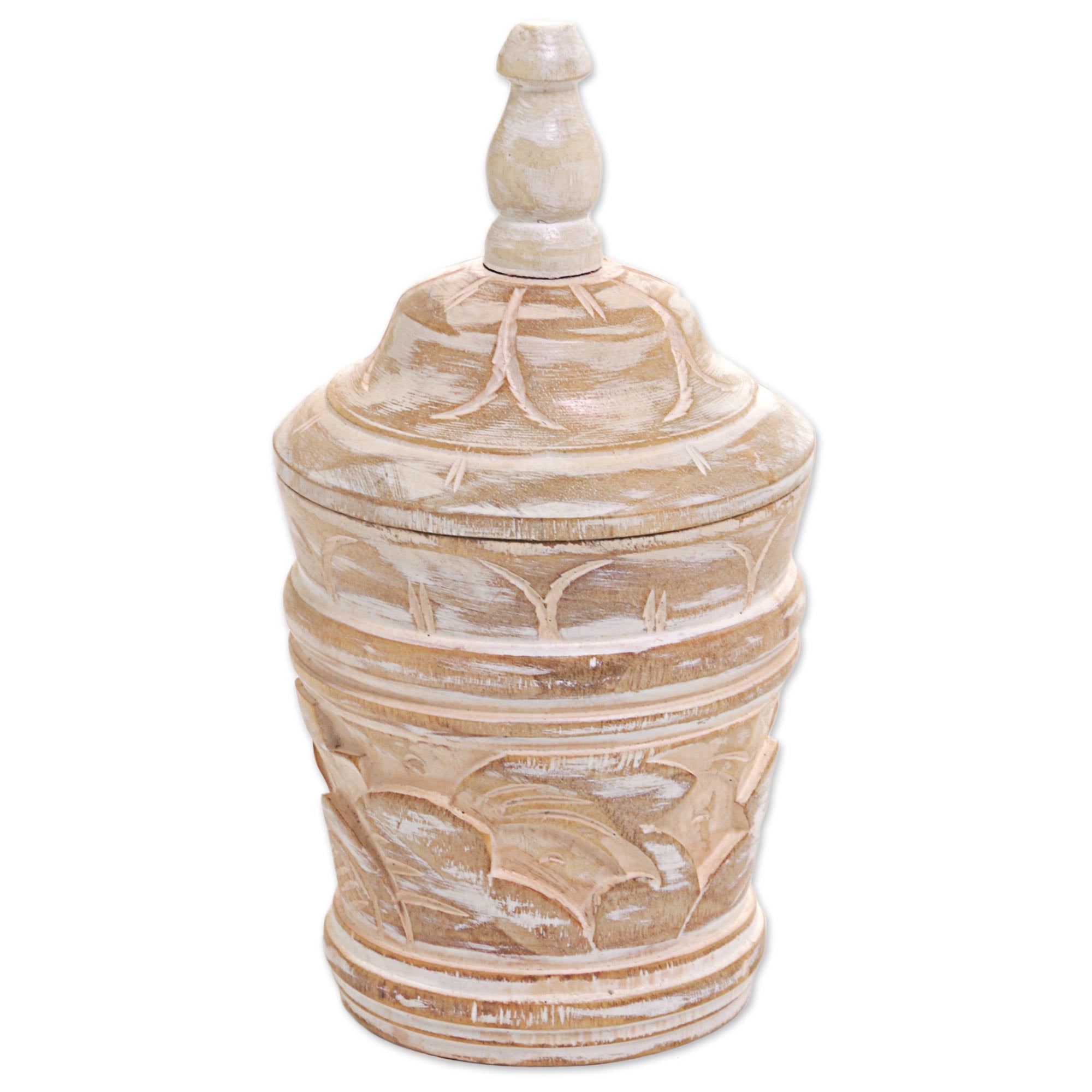 Premium Hand-Carved Mahogany Wood Box - Floral Spire Design from Bali