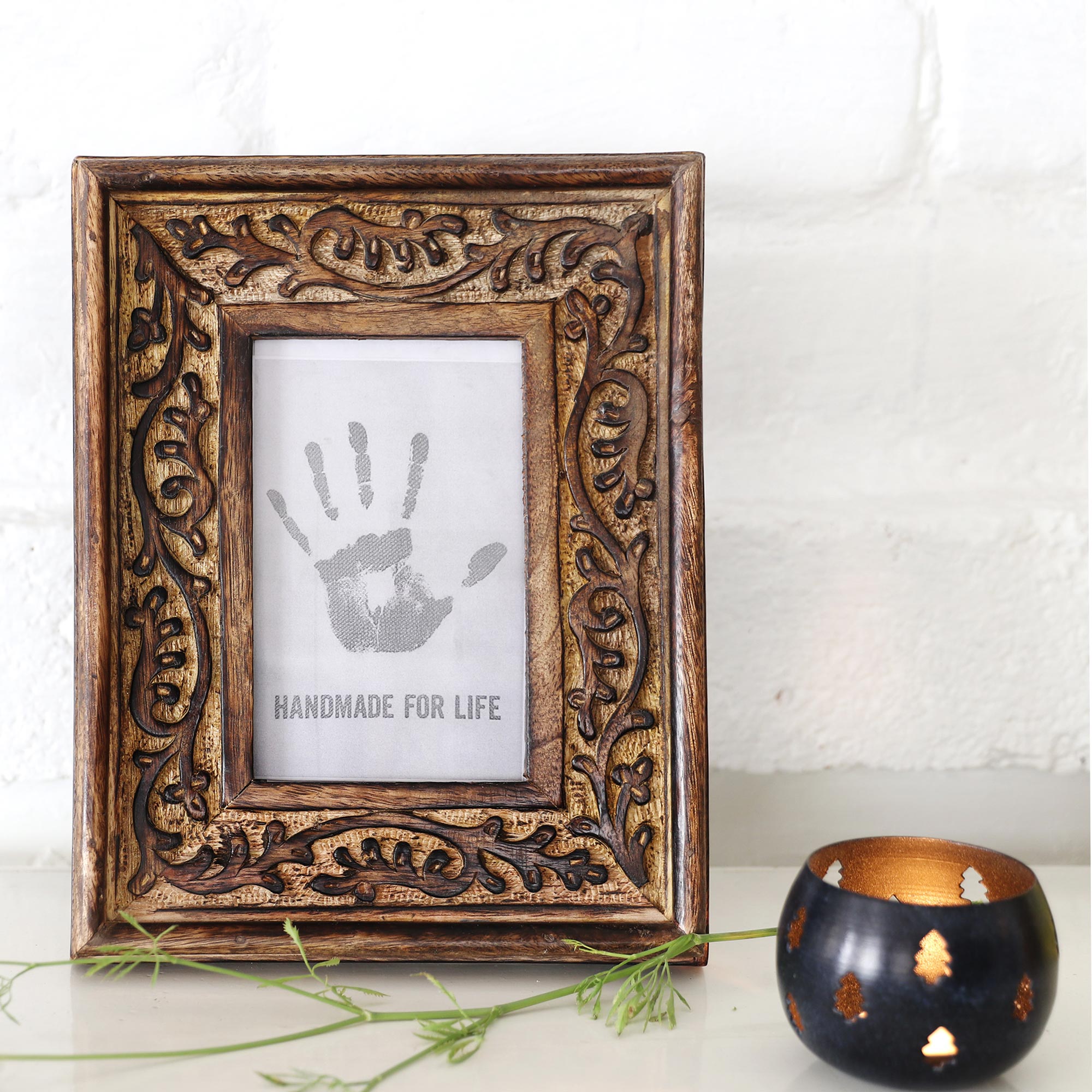 Premium Forest Window Hand-Carved Mango Wood Photo Frame (4x6) - Vine Motif Design