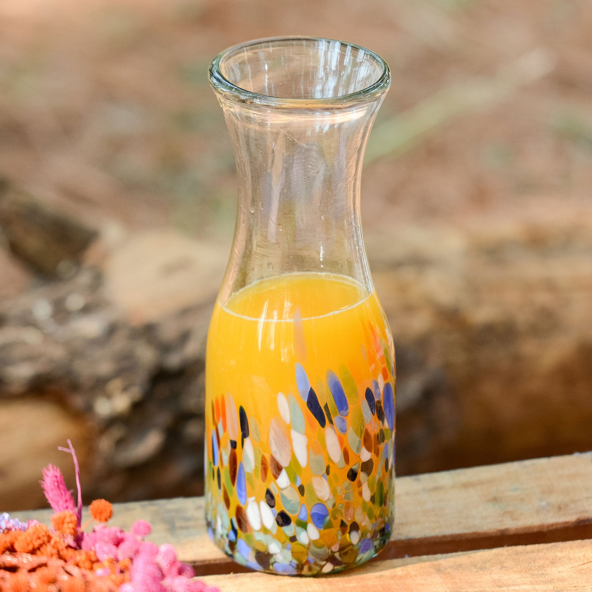 Premium Confetti Festival Artisan Carafe - Hand Blown Mexican Glass (28 oz)