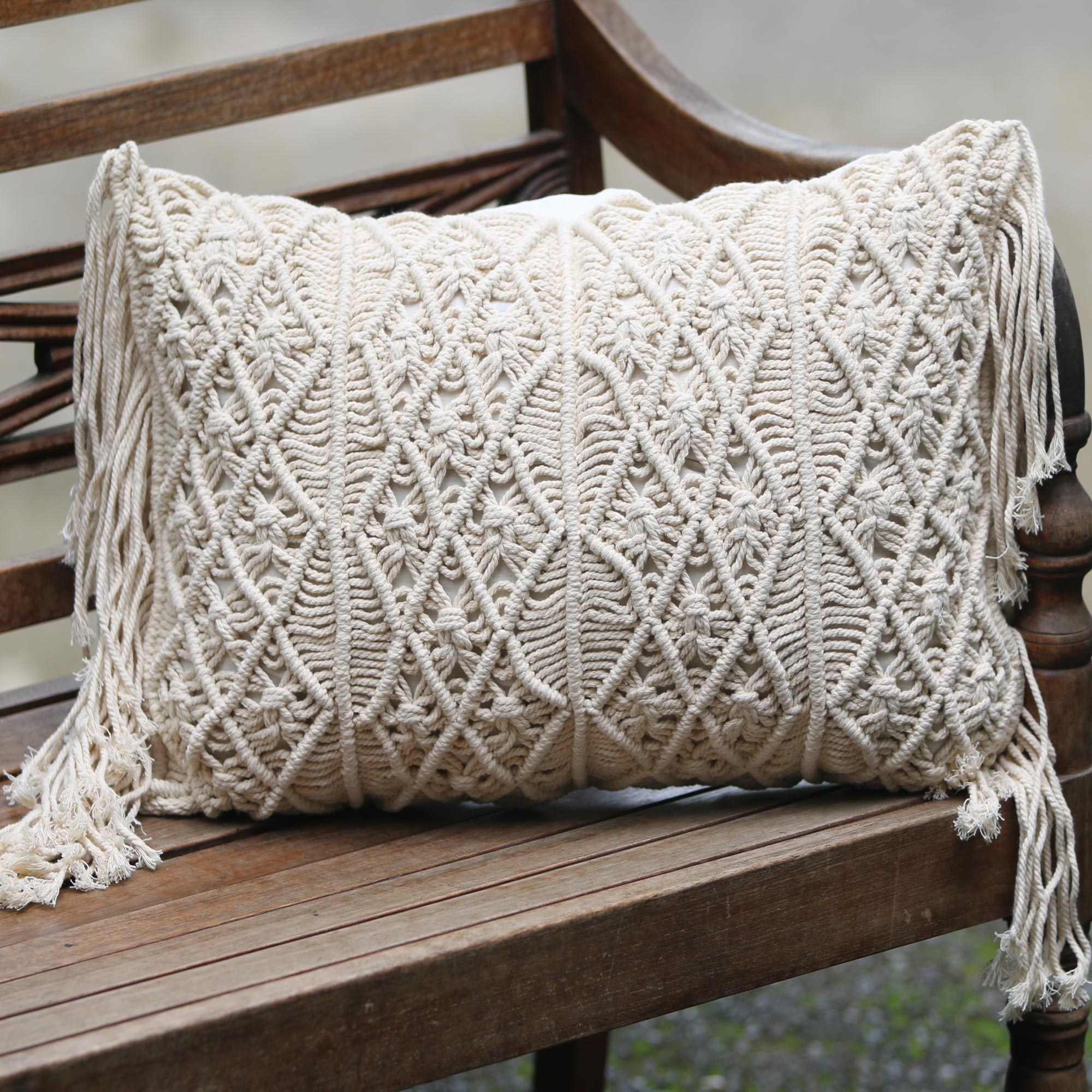 Premium Handwoven Beige Cotton Pillow Cover 'Bali Weave' - Small