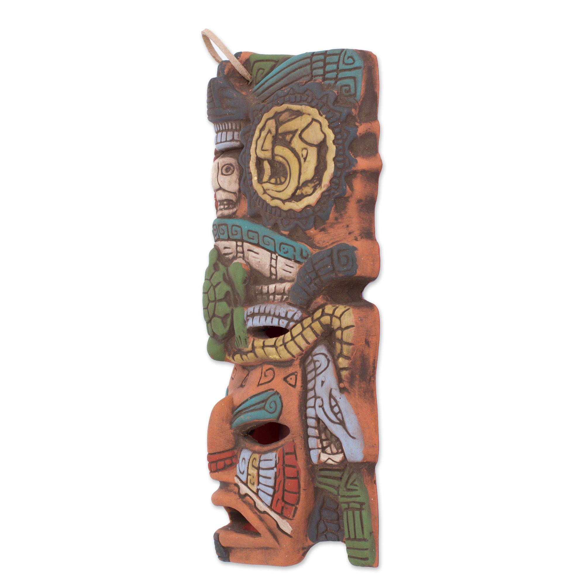 Premium Sun & Moon Tortoise Ceramic Mask - Handcrafted Mayan Art