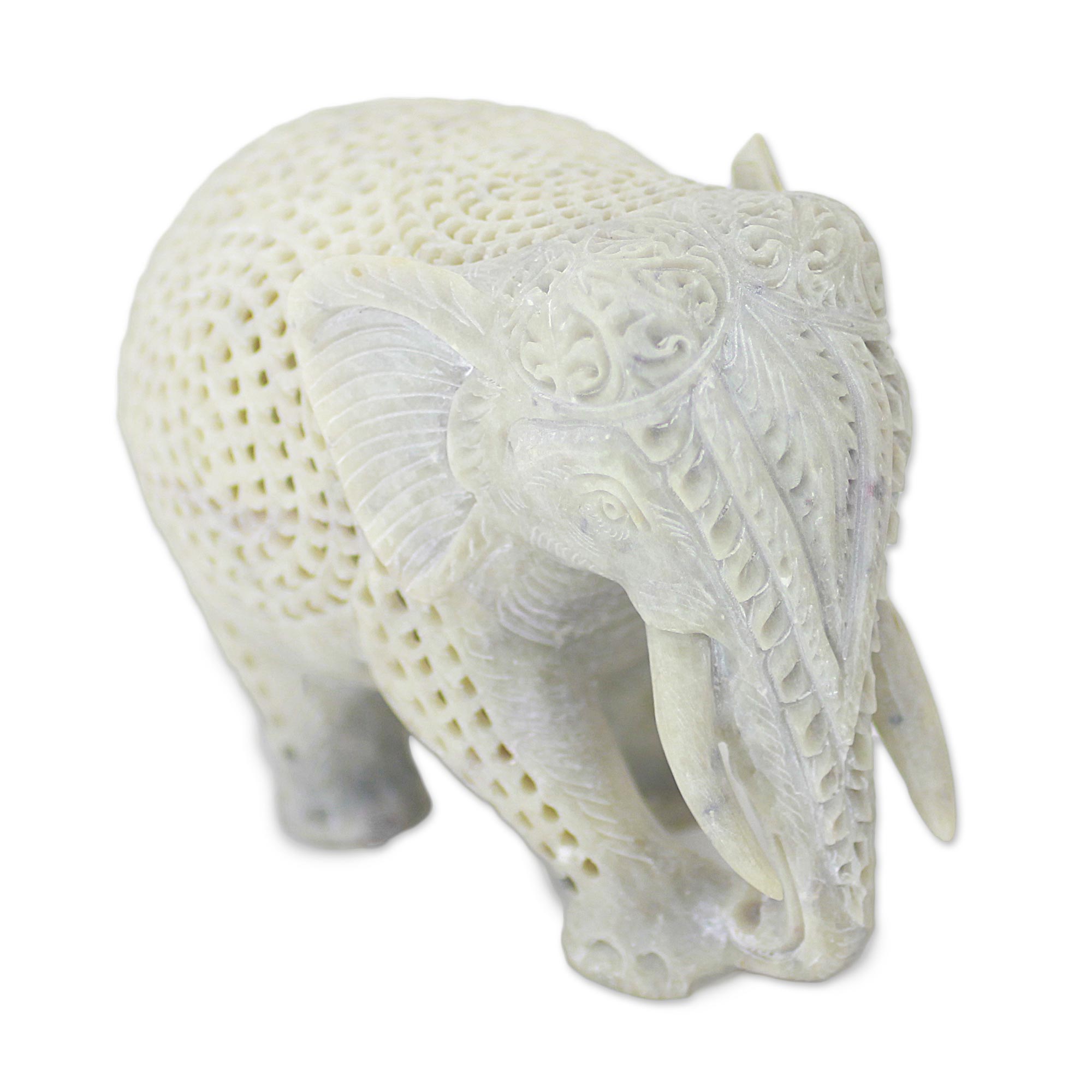 Premium Hand-Carved Soapstone Elephant Figurine - Royal Indian Artistry