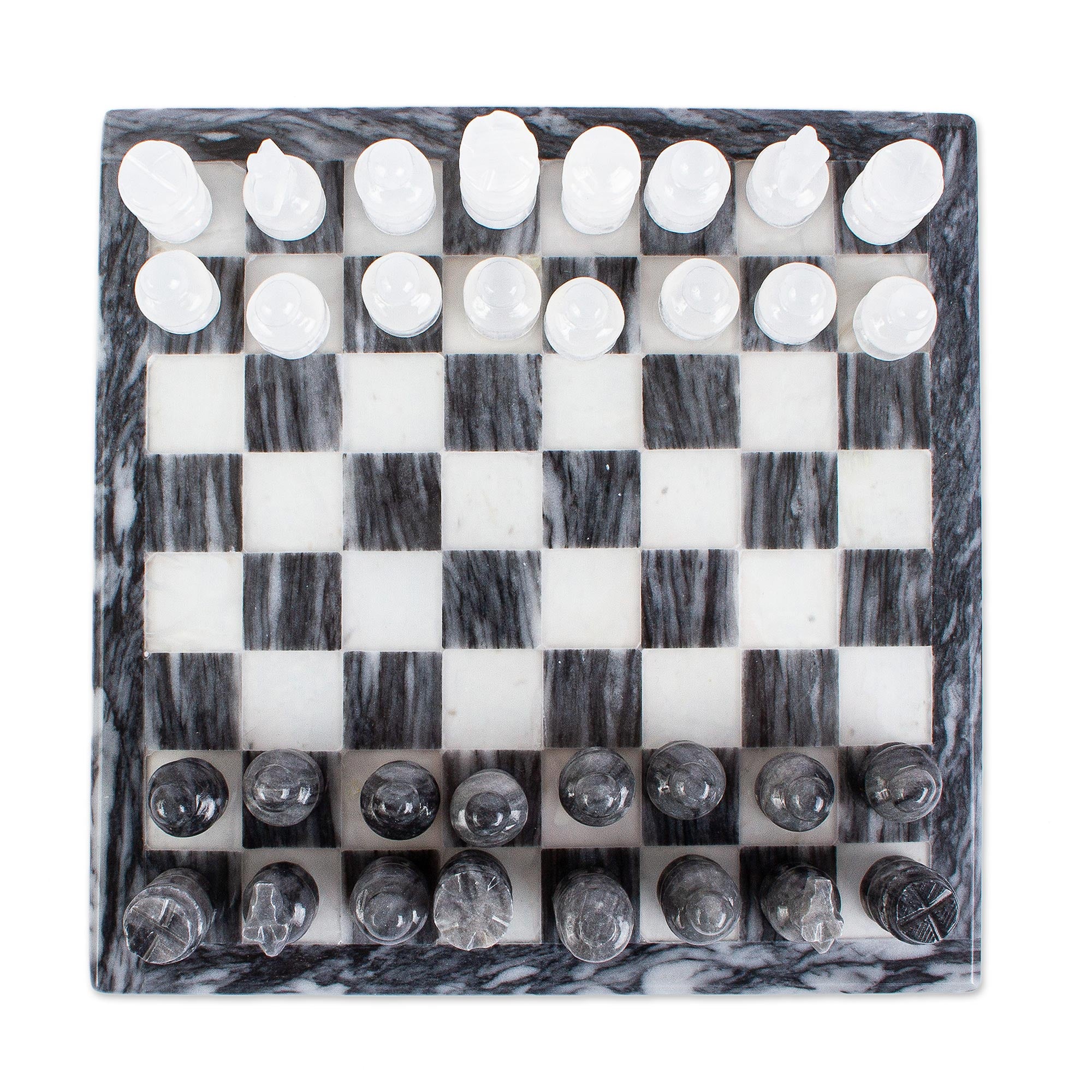 Premium White and Ash Mexican Onyx & Grey Marble Travel Chess Set