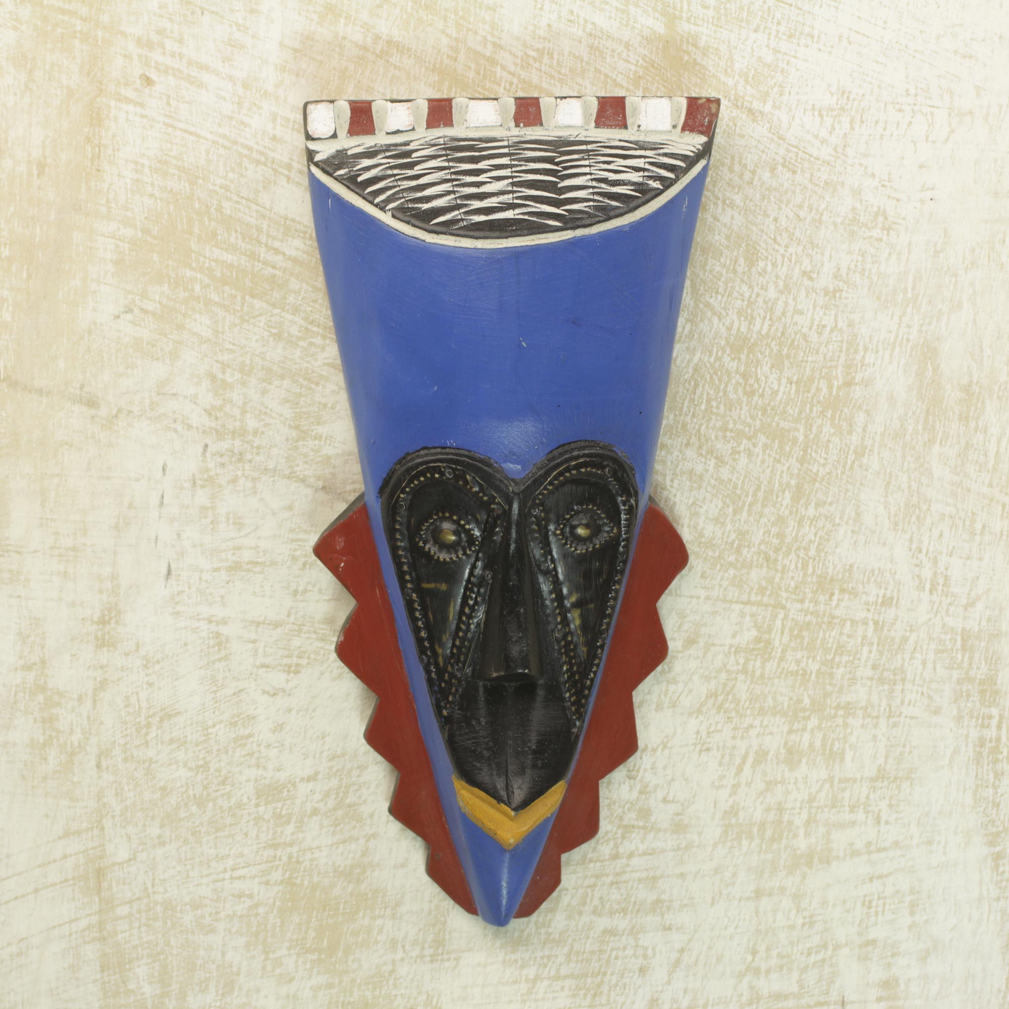 Premium Hand-Carved African Wall Mask - Harzeki, Brass Inlay Design