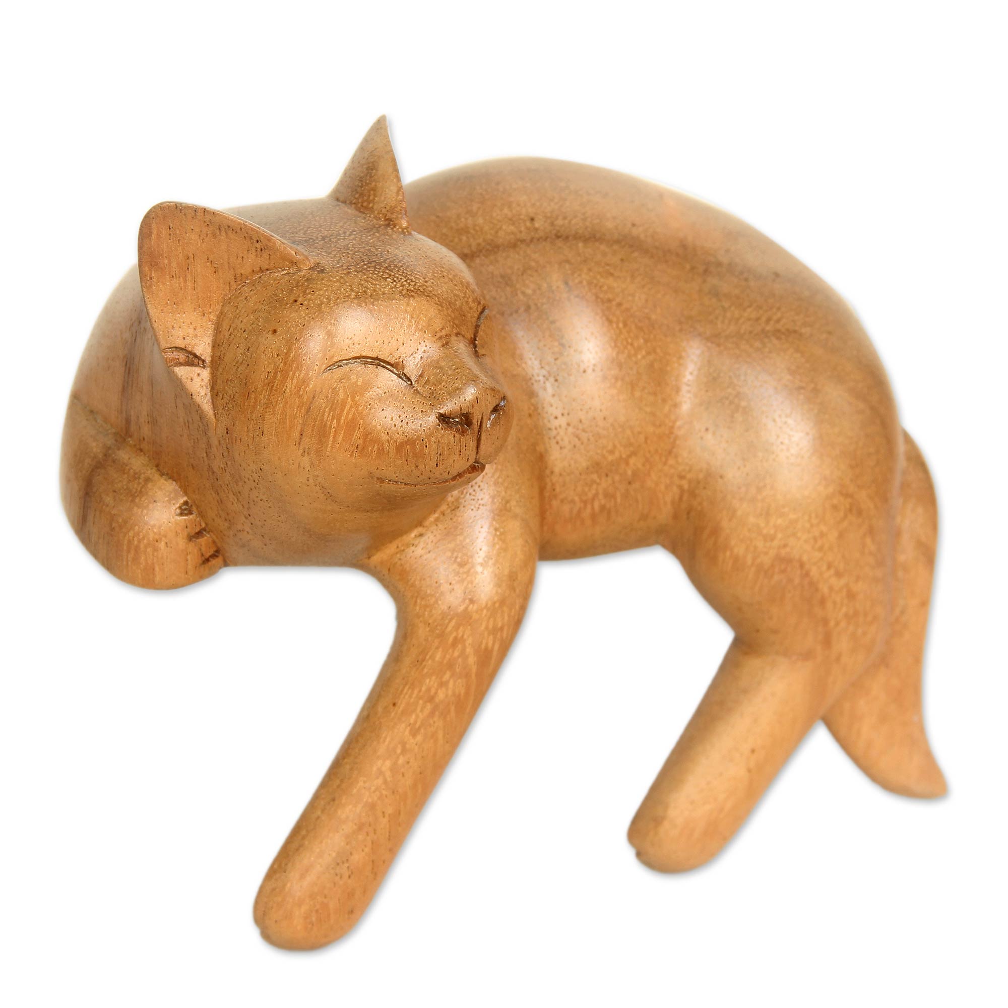 Premium Smiling Cat Sculpture - Handcrafted Balinese Tabby Art