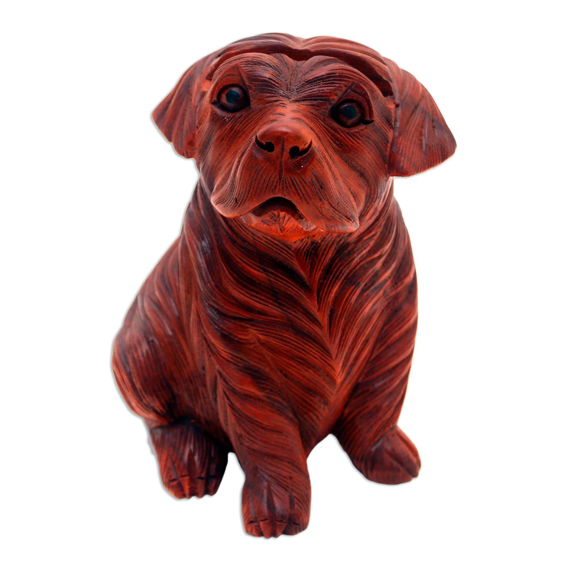 Premium Hand-Carved Suar Wood Pug Eyeglasses Holder - Ultimate Desk Companion