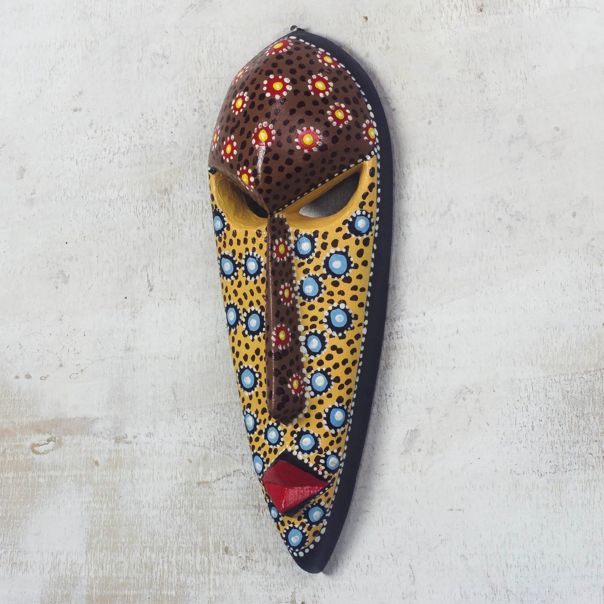 Premium African Artisan Hand-Painted Love Mask – Wall Decor from Ghana