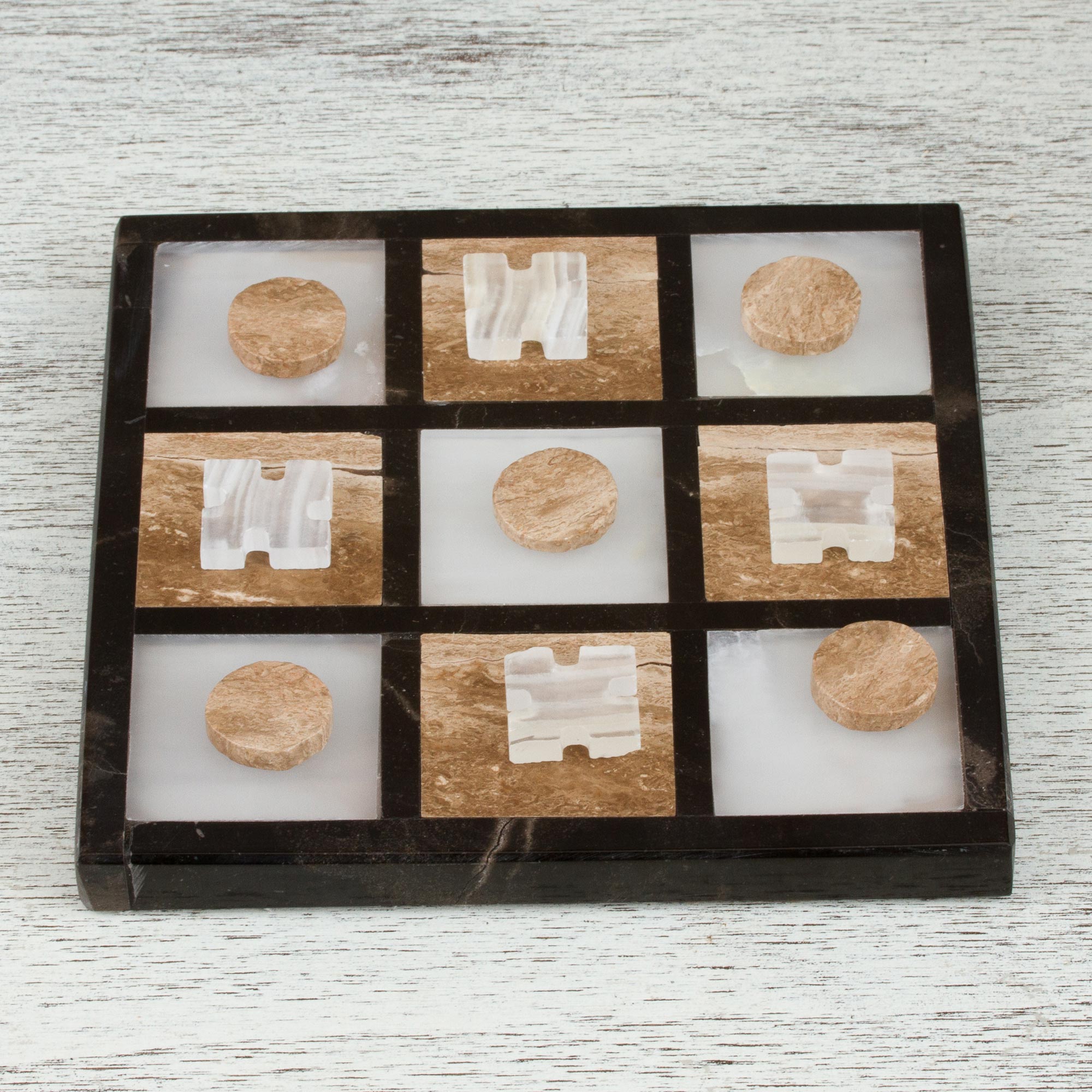 Premium Onyx & Marble Tic-Tac-Toe Set - Handcrafted in Mexico