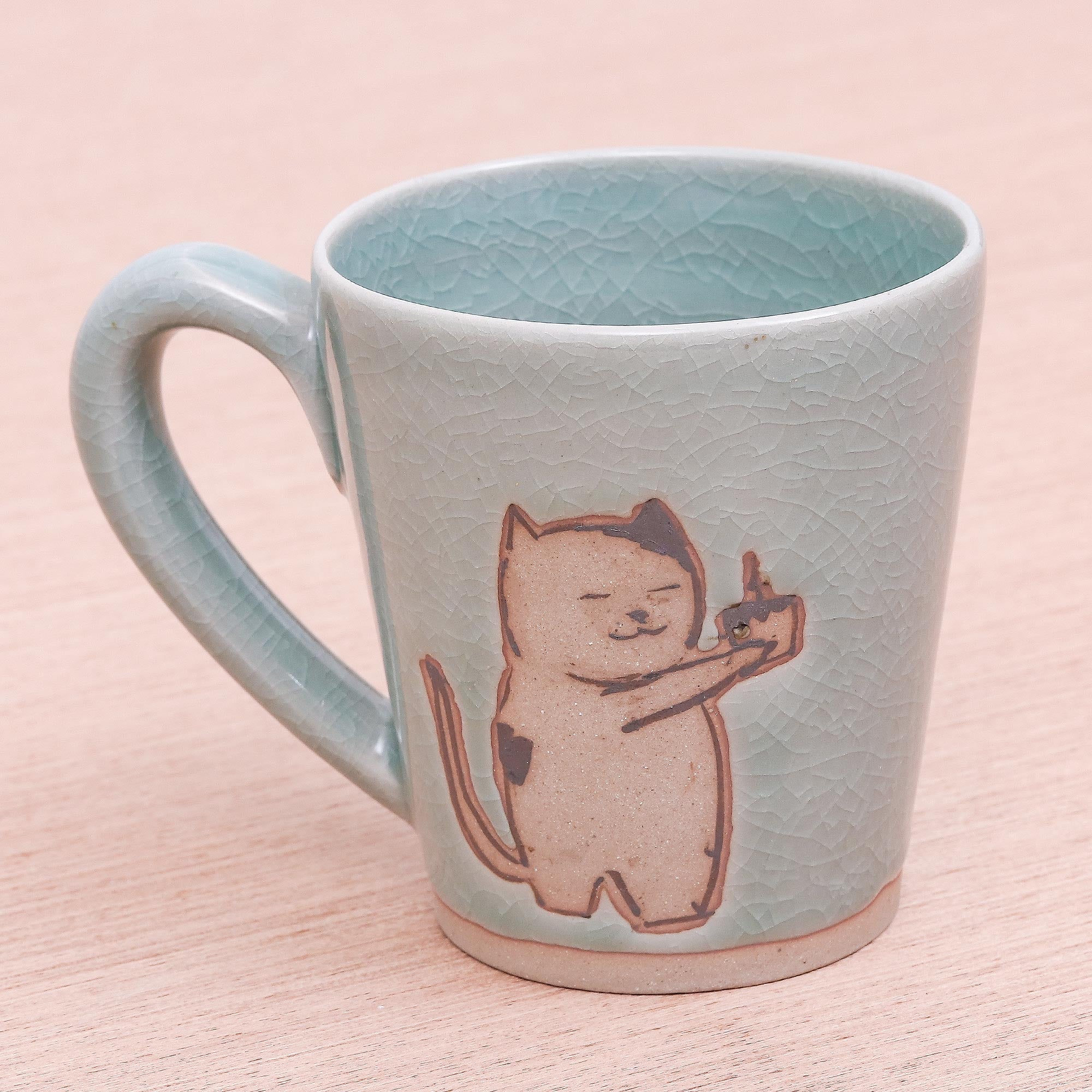 Premium Celadon Ceramic Kitty Mug - Ultimate Gift for Cat Lovers